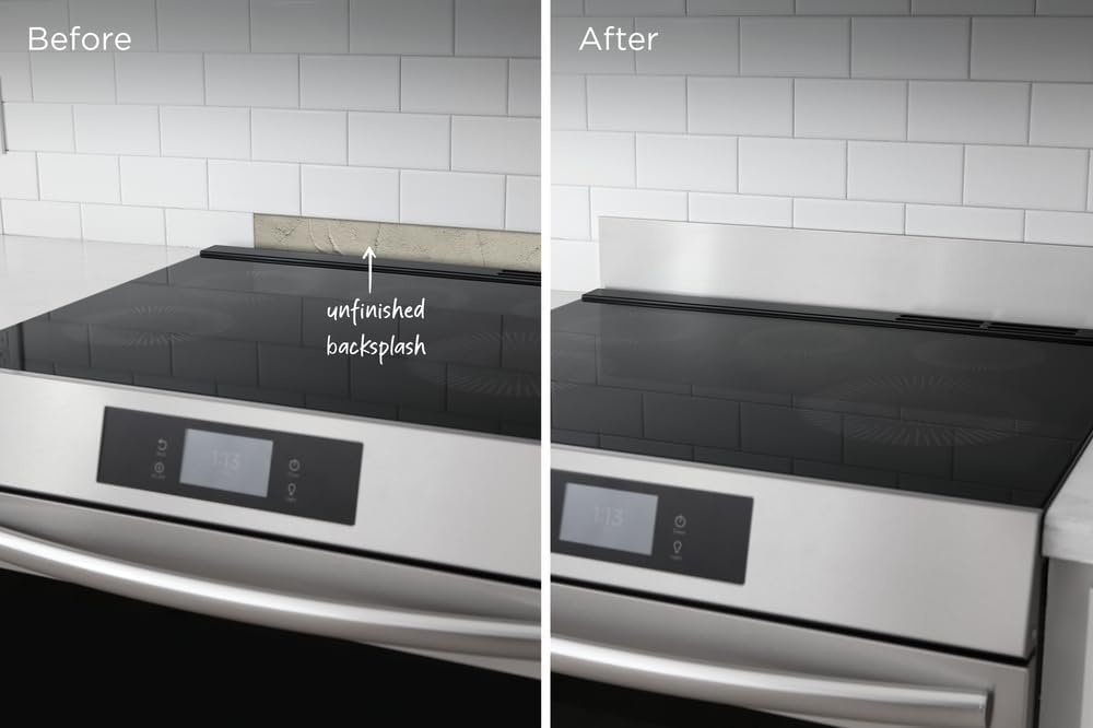 image:imageFrigidaire 11NBBKGDSS Front Control Freestanding Range Universal Backguard Stainless Steel Backsplash GuardBlack Stainless Steel