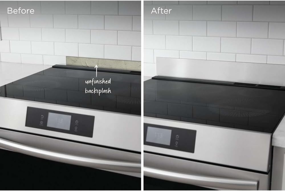image:imageFrigidaire 11NBBKGDSS Front Control Freestanding Range Universal Backguard Stainless Steel Backsplash GuardStainless Steel