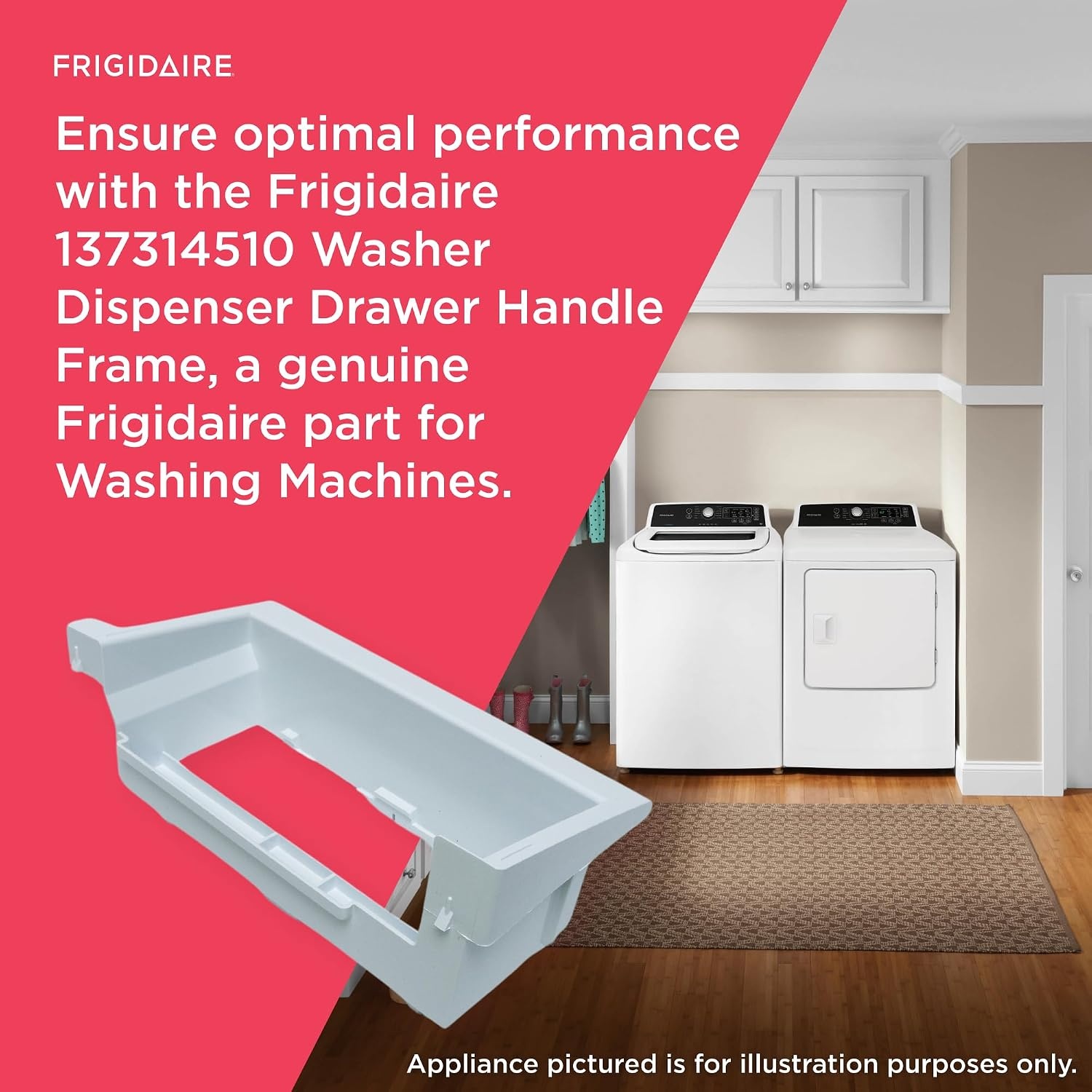 image:imageFrigidaire 137314510 Washer Dispenser Drawer Handle Frame for Washing Machines White
