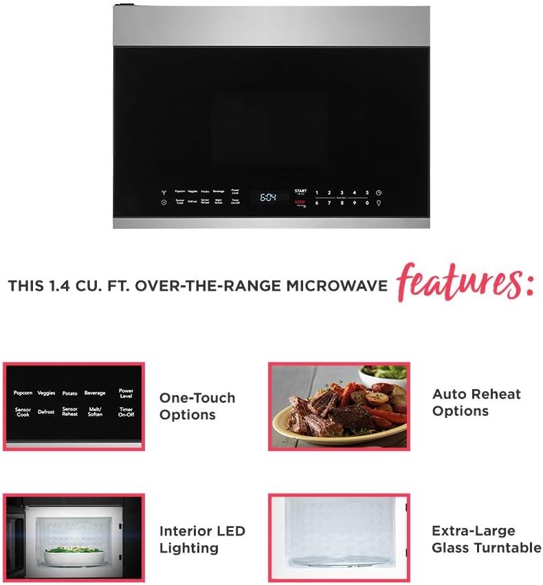 image:imageFrigidaire 14 Cu Ft Compact OvertheRange Microwave in White with Automatic Sensor CookingStainless Steel