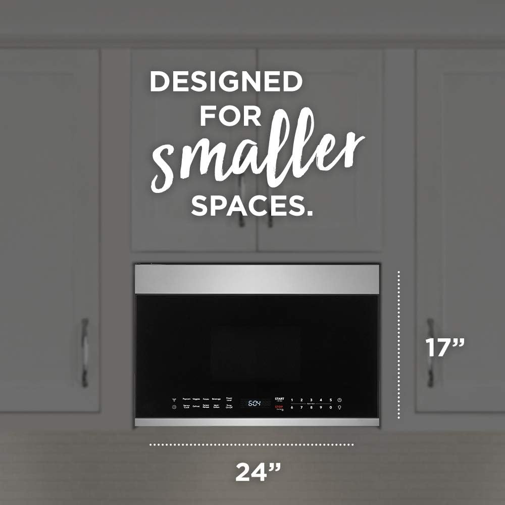 image:imageFrigidaire 14 Cu Ft Compact OvertheRange Microwave in White with Automatic Sensor CookingStainless Steel