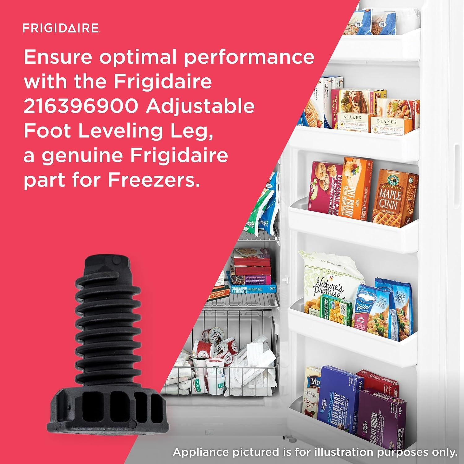 image:imageFrigidaire 216396900 Adjustable Foot Leveling Leg for Freezers Black25 inches x 15 inches Pack of 4