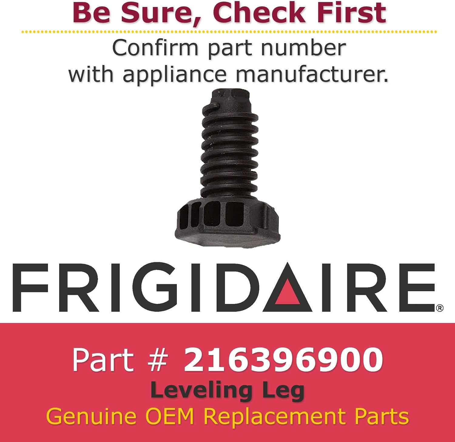 image:imageFrigidaire 216396900 Adjustable Foot Leveling Leg for Freezers Black25 inches x 15 inches Pack of 4