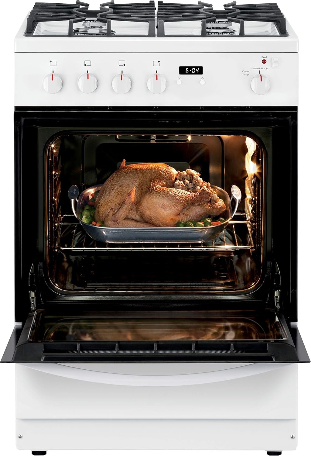 image:imageFrigidaire 24 in 19 Cu Ft Gas Range in Stainless Steel with Continuous Cast Iron Grates ADA CompliantWhite