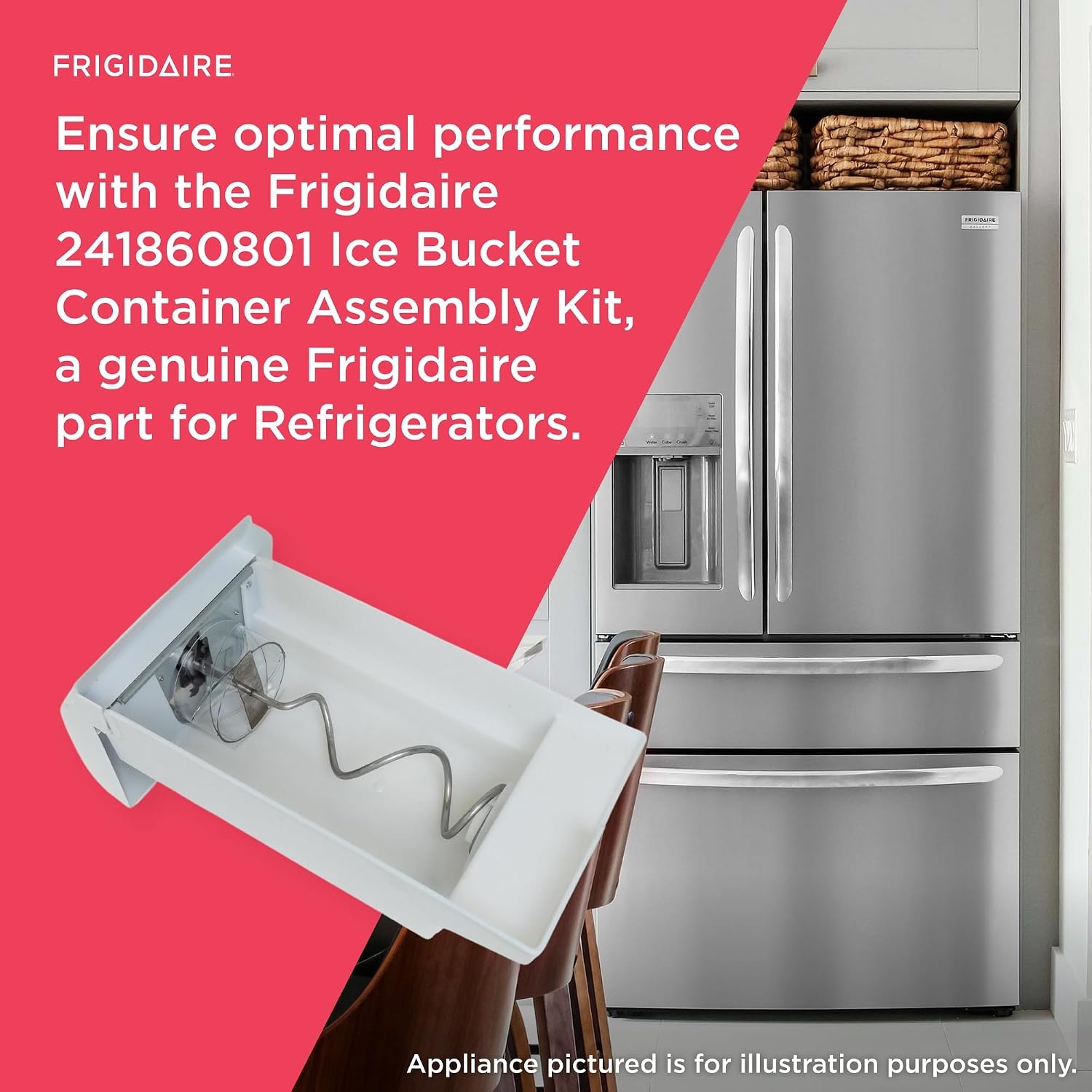 image:imageFrigidaire 241860801 Ice Bucket Container Assembly Kit for Refrigerators White