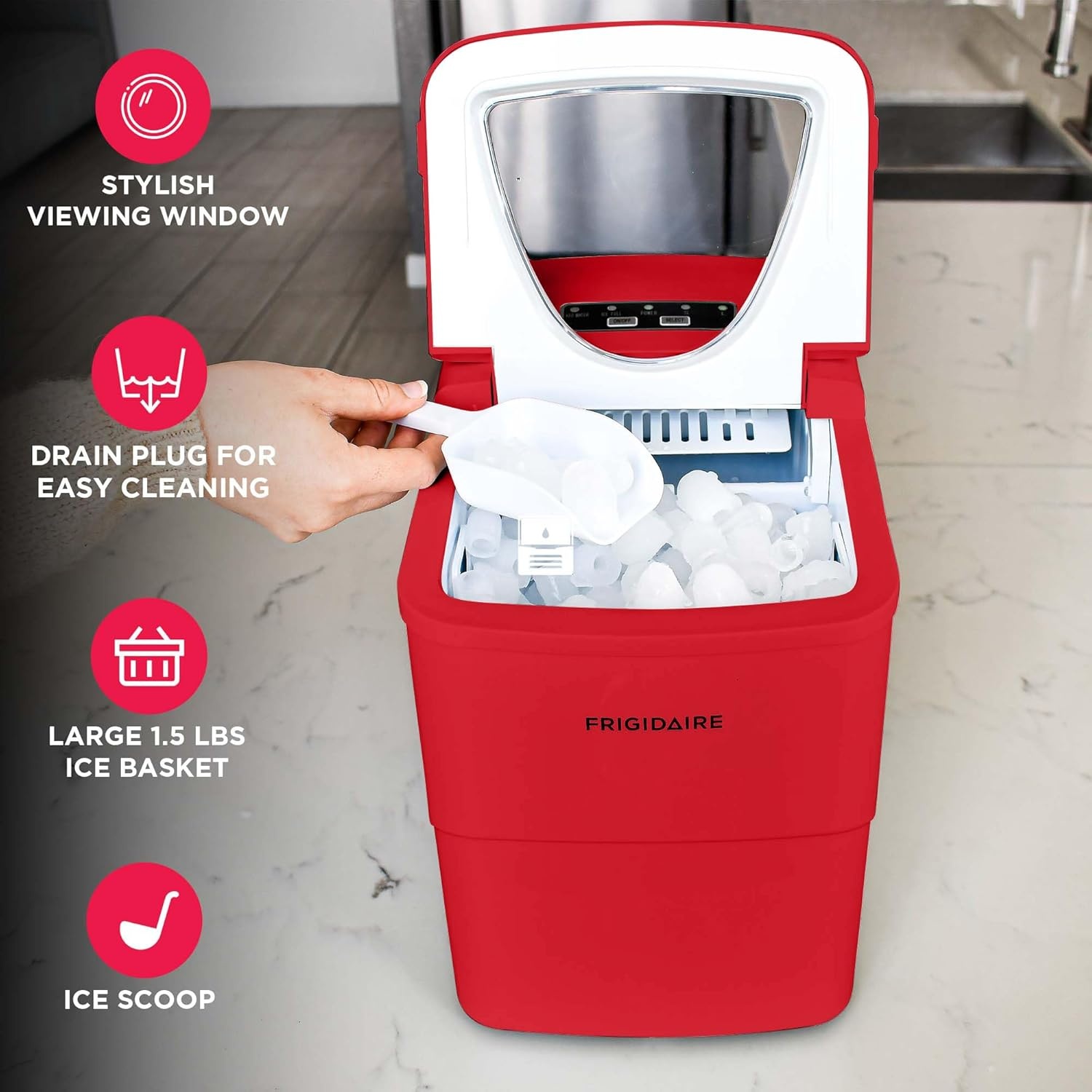 image:imageFrigidaire 26 Lbs Portable Compact Icemaker Ice Making Machine Black White MediumRed