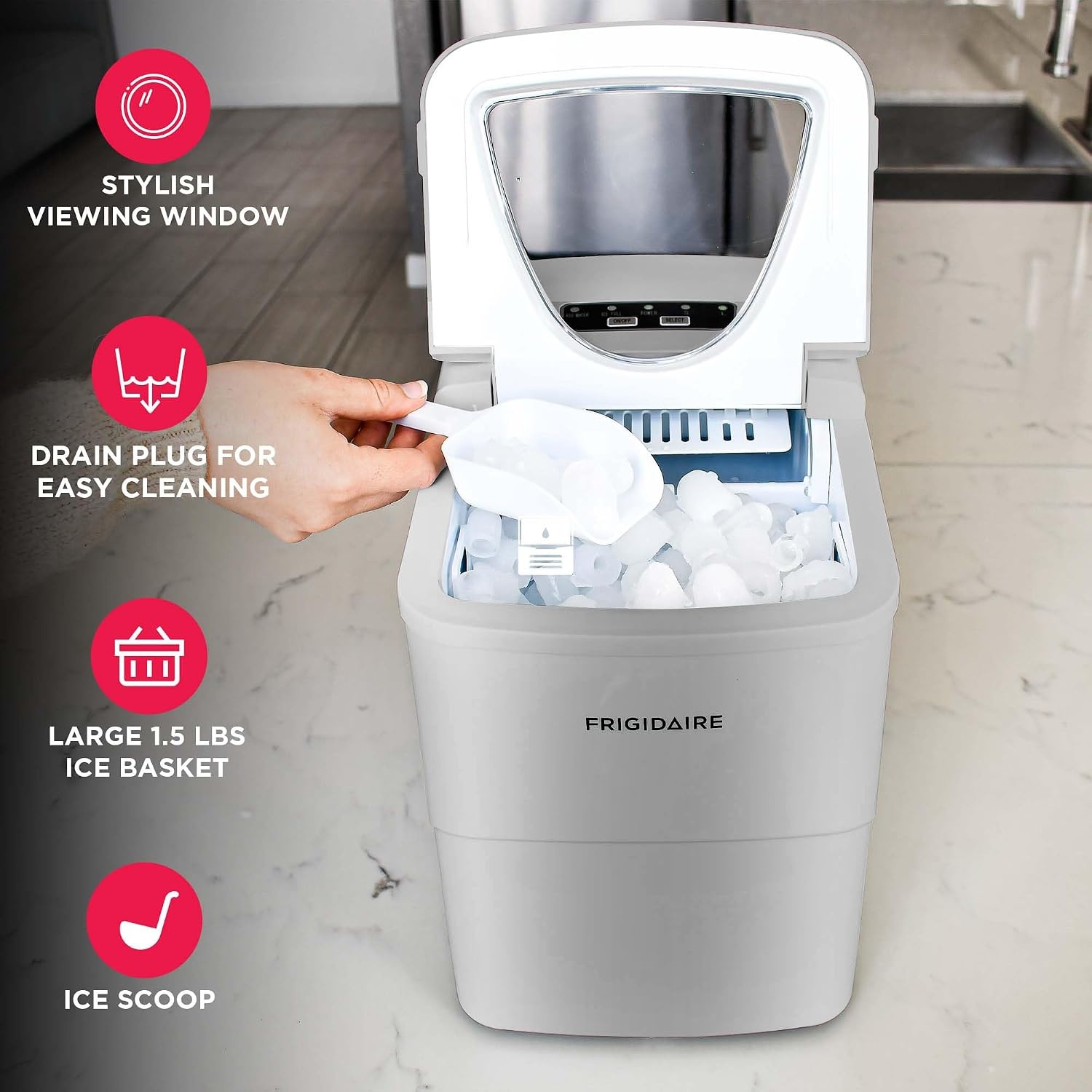 image:imageFrigidaire 26 Lbs Portable Compact Icemaker Ice Making Machine Black White MediumSilver