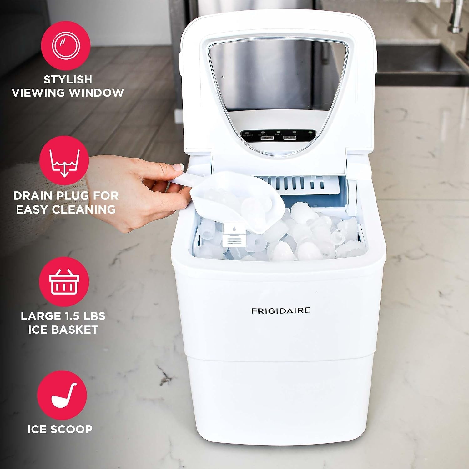 image:imageFrigidaire 26 Lbs Portable Compact Icemaker Ice Making Machine Black White MediumWhite