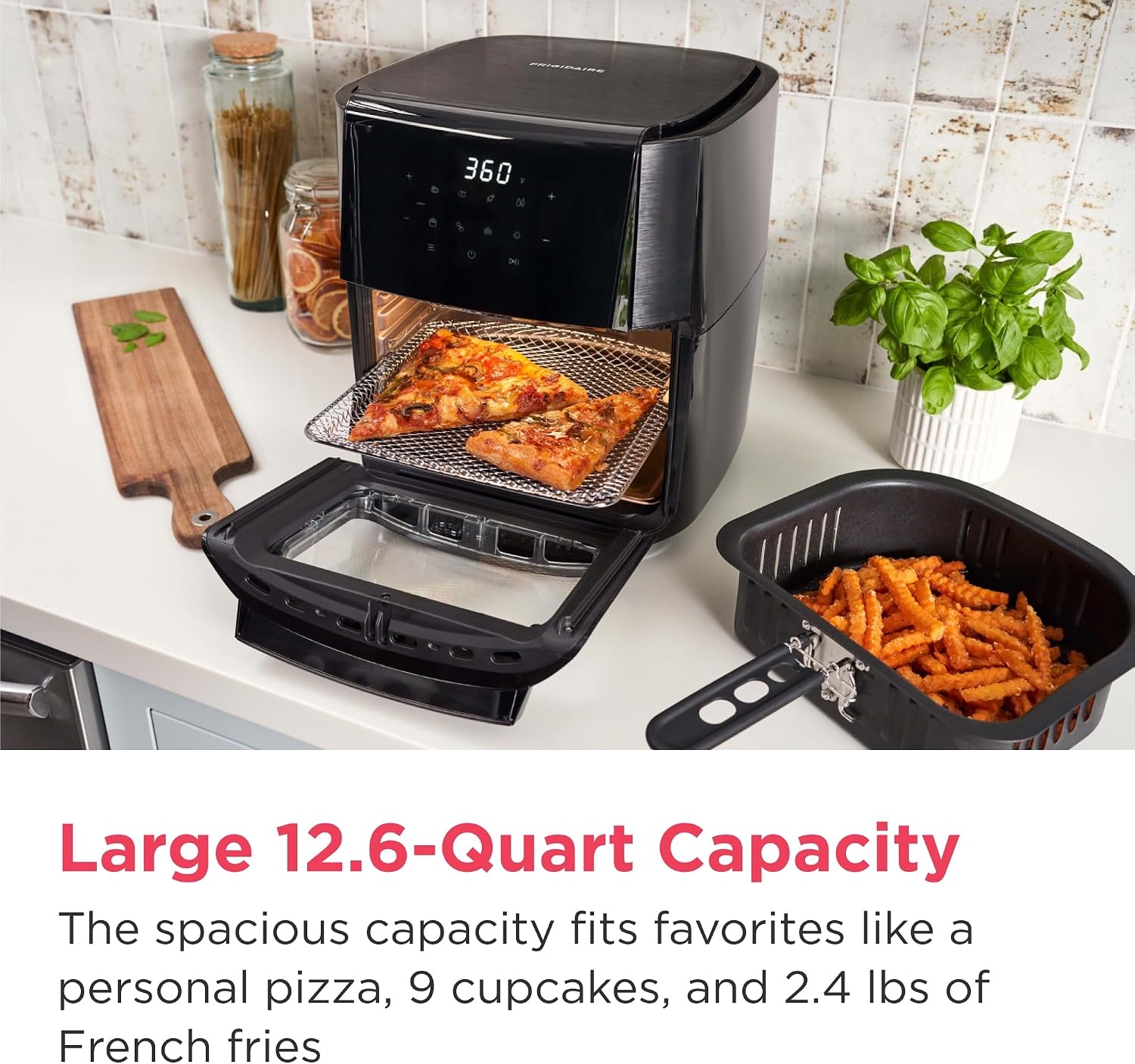 image:imageFrigidaire 3in1 Air Fryer Large 53 QT Capacity Digital Display 3 Cooking Modes 5 Recipe Presets Automatic Shake Reminder PFASFree Cooking Surfaces Black51 Air Fryer