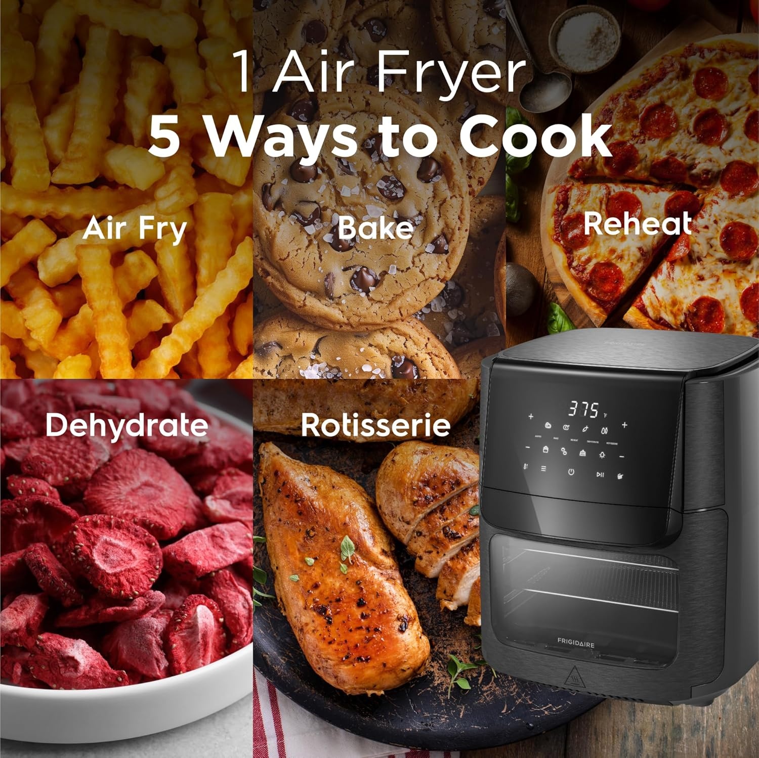 image:imageFrigidaire 3in1 Air Fryer Large 53 QT Capacity Digital Display 3 Cooking Modes 5 Recipe Presets Automatic Shake Reminder PFASFree Cooking Surfaces Black51 Air Fryer