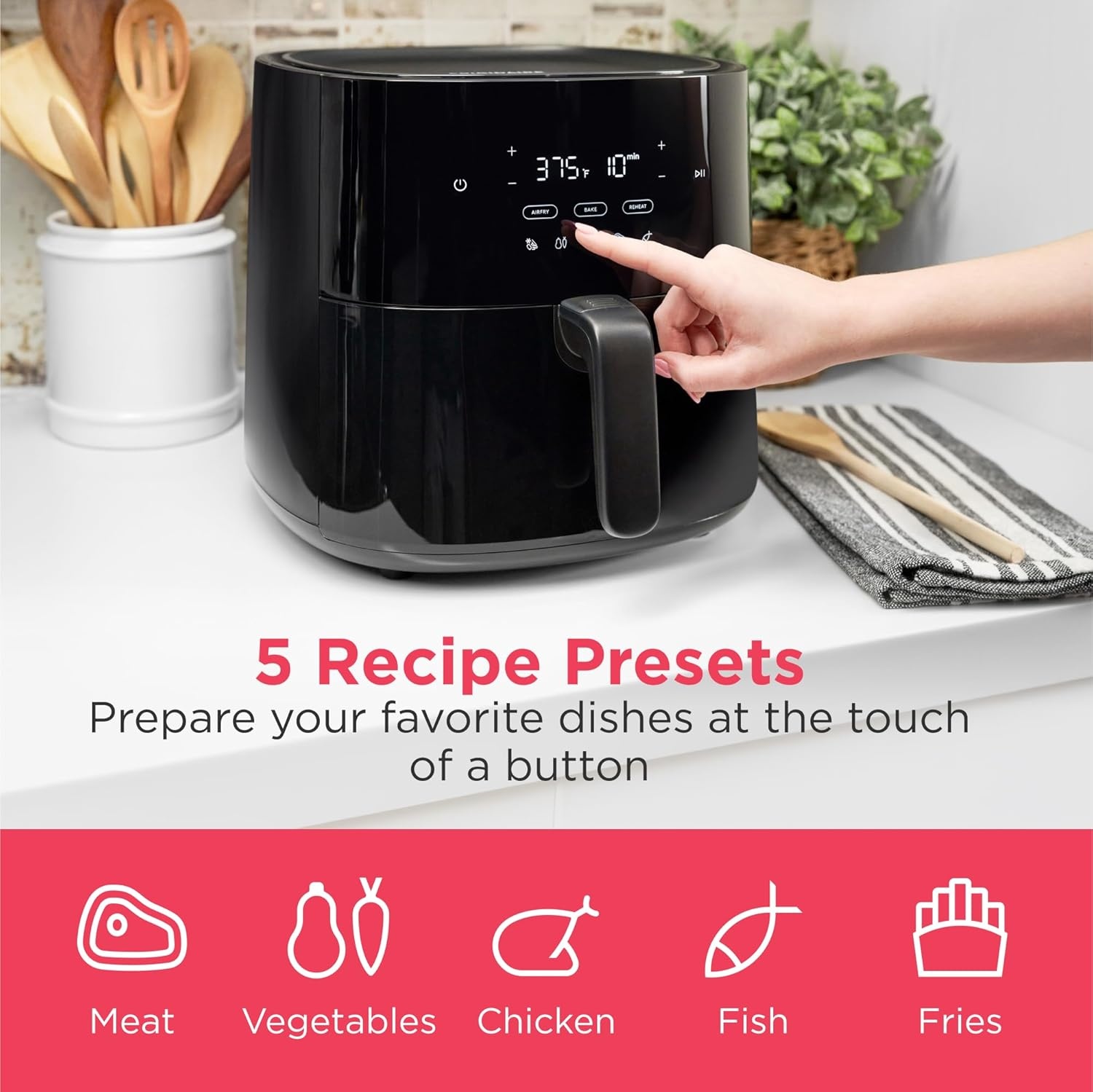 image:imageFrigidaire 3in1 Air Fryer Large 53 QT Capacity Digital Display 3 Cooking Modes 5 Recipe Presets Automatic Shake Reminder PFASFree Cooking Surfaces Black31 Air Fryer