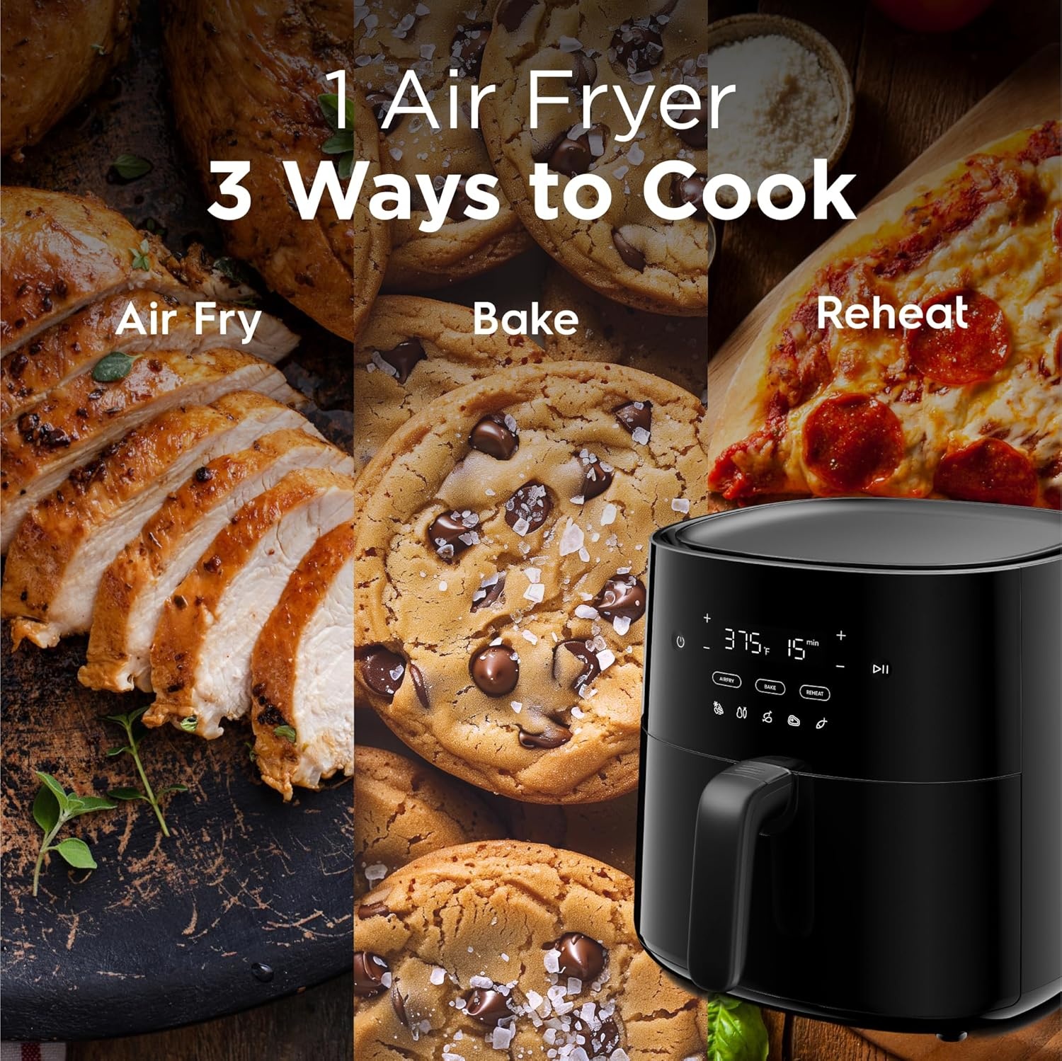 image:imageFrigidaire 3in1 Air Fryer Large 53 QT Capacity Digital Display 3 Cooking Modes 5 Recipe Presets Automatic Shake Reminder PFASFree Cooking Surfaces Black31 Air Fryer