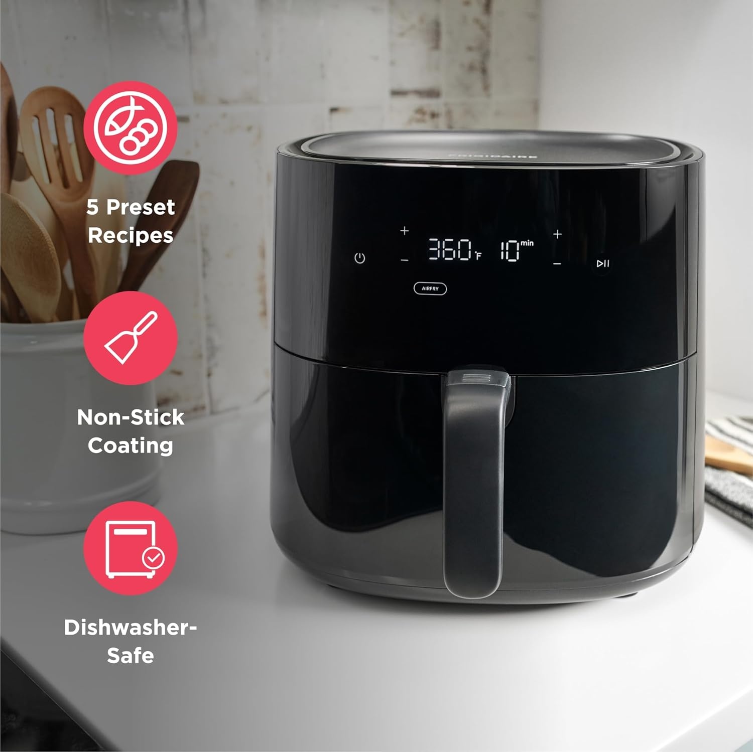 image:imageFrigidaire 3in1 Air Fryer Large 53 QT Capacity Digital Display 3 Cooking Modes 5 Recipe Presets Automatic Shake Reminder PFASFree Cooking Surfaces Black31 Air Fryer