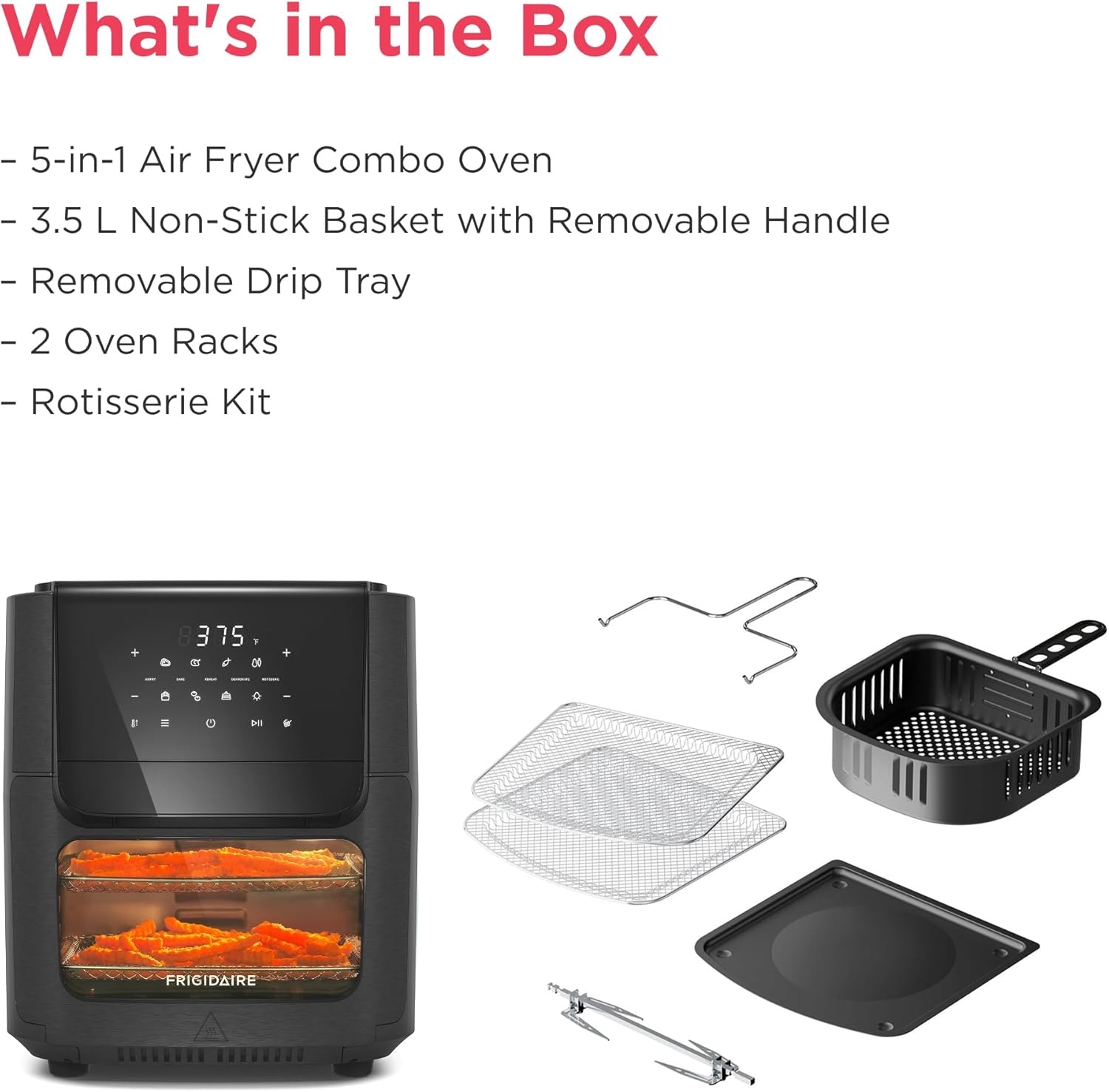 image:imageFrigidaire 3in1 Air Fryer Large 53 QT Capacity Digital Display 3 Cooking Modes 5 Recipe Presets Automatic Shake Reminder PFASFree Cooking Surfaces Black51 Air Fryer