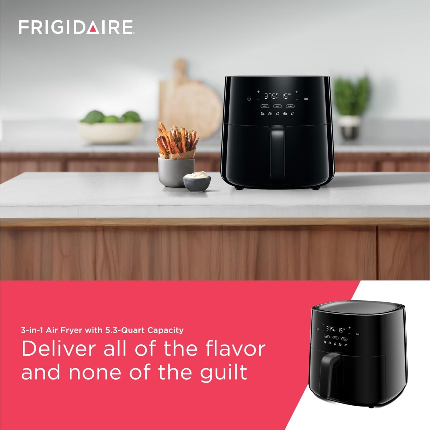 image:imageFrigidaire 3in1 Air Fryer Large 53 QT Capacity Digital Display 3 Cooking Modes 5 Recipe Presets Automatic Shake Reminder PFASFree Cooking Surfaces Black31 Air Fryer
