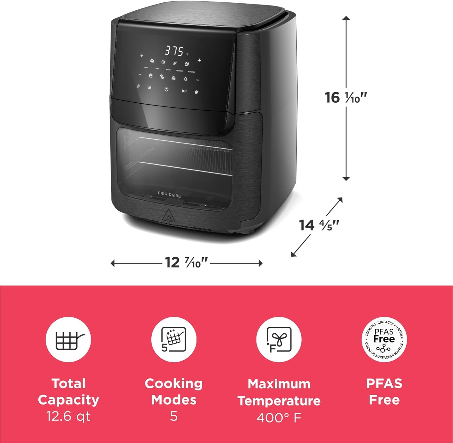 image:imageFrigidaire 3in1 Air Fryer Large 53 QT Capacity Digital Display 3 Cooking Modes 5 Recipe Presets Automatic Shake Reminder PFASFree Cooking Surfaces Black51 Air Fryer
