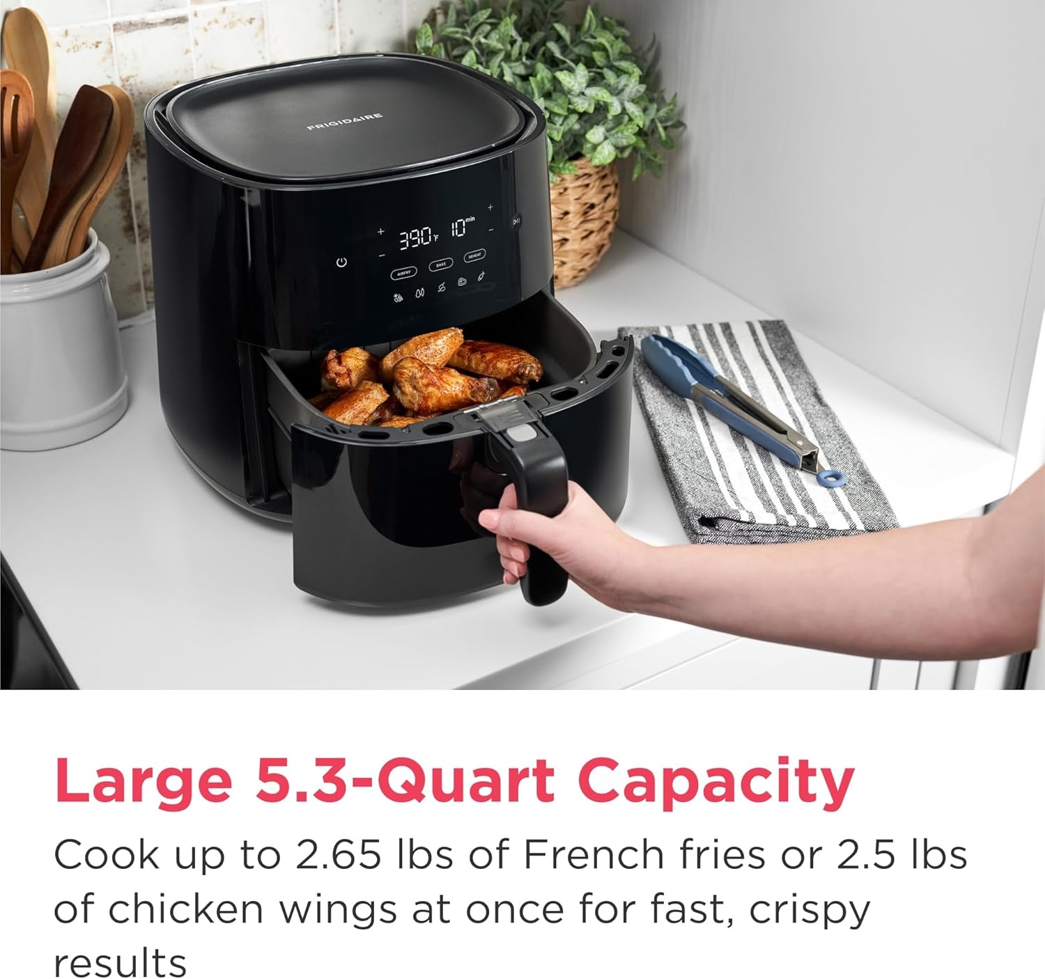 image:imageFrigidaire 3in1 Air Fryer Large 53 QT Capacity Digital Display 3 Cooking Modes 5 Recipe Presets Automatic Shake Reminder PFASFree Cooking Surfaces Black31 Air Fryer