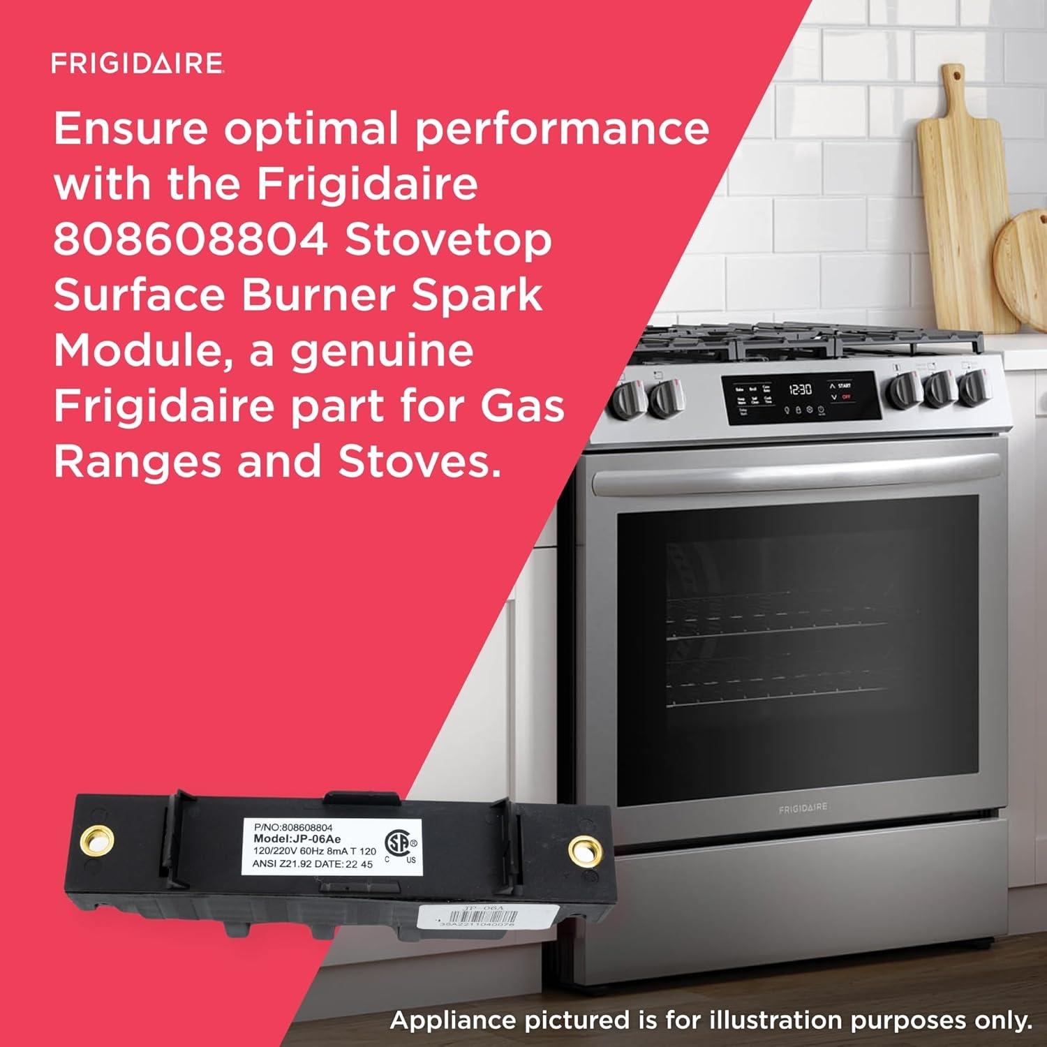 image:imageFrigidaire 808608804 Stovetop Surface Burner Spark Module for Gas Ranges and Stoves Black