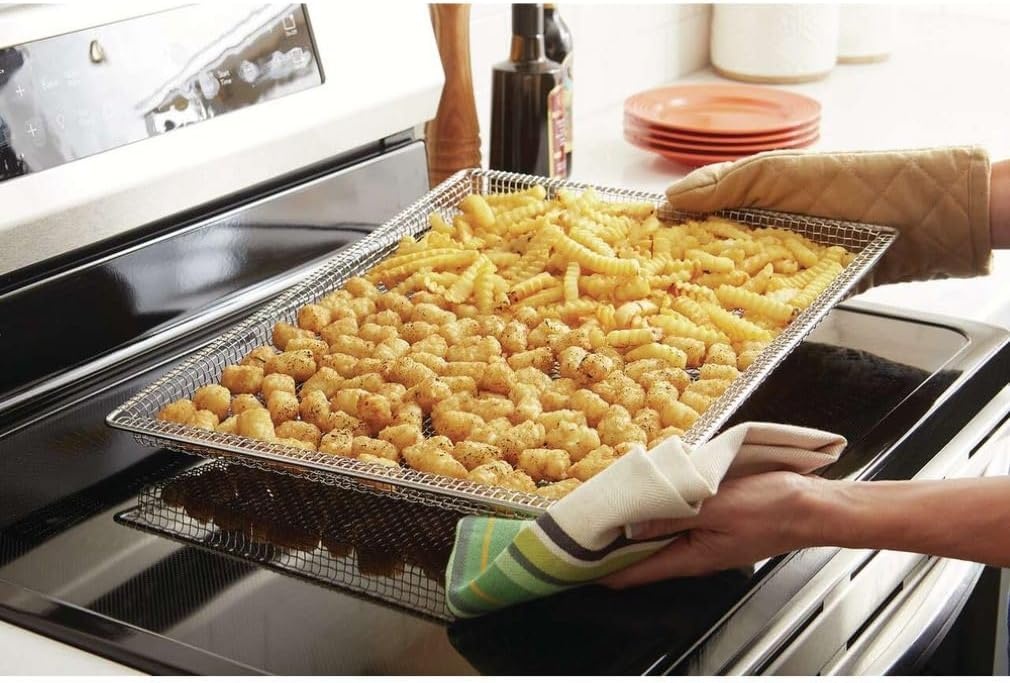 image:imageFrigidaire AIRFRYTRAY Ready Cook Oven Insert Silver Basket 184 x 153 x 08 Rack 241 x 153 152 ounces Compatible Only with select models listedOven Insert