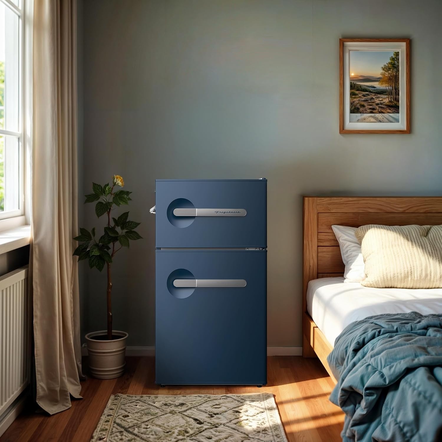 image:imageFrigidaire EFR3A1 Compact Small TopFreezer Refrigerator Stainless Steel Mini Bar Fridge Platinum Series2126 D x 1783 W x 335 H 32 cu ft Double DoorBlue