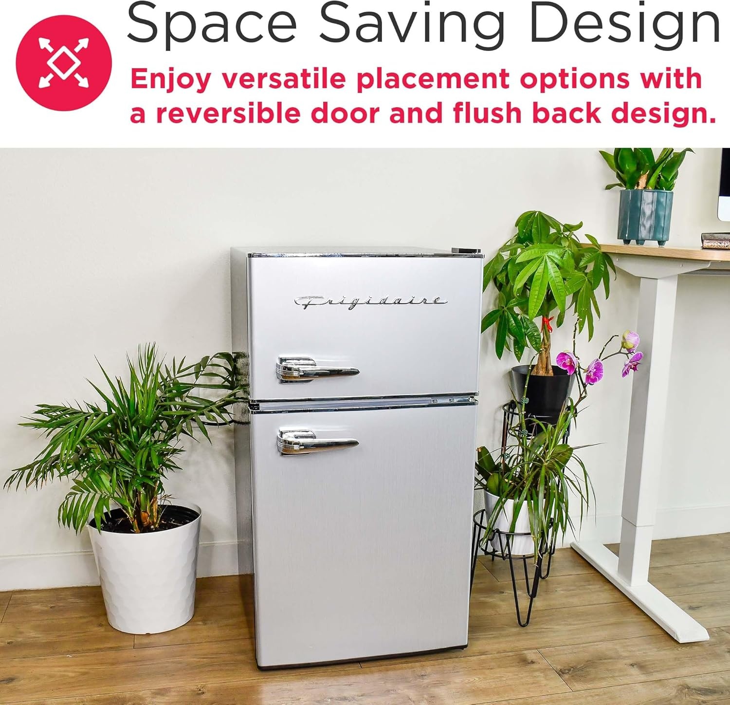 image:imageFrigidaire EFR3A1 Compact Small TopFreezer Refrigerator Stainless Steel Mini Bar Fridge Platinum Series2126 D x 1783 W x 335 H 32 cu ft Double DoorStainless Steel