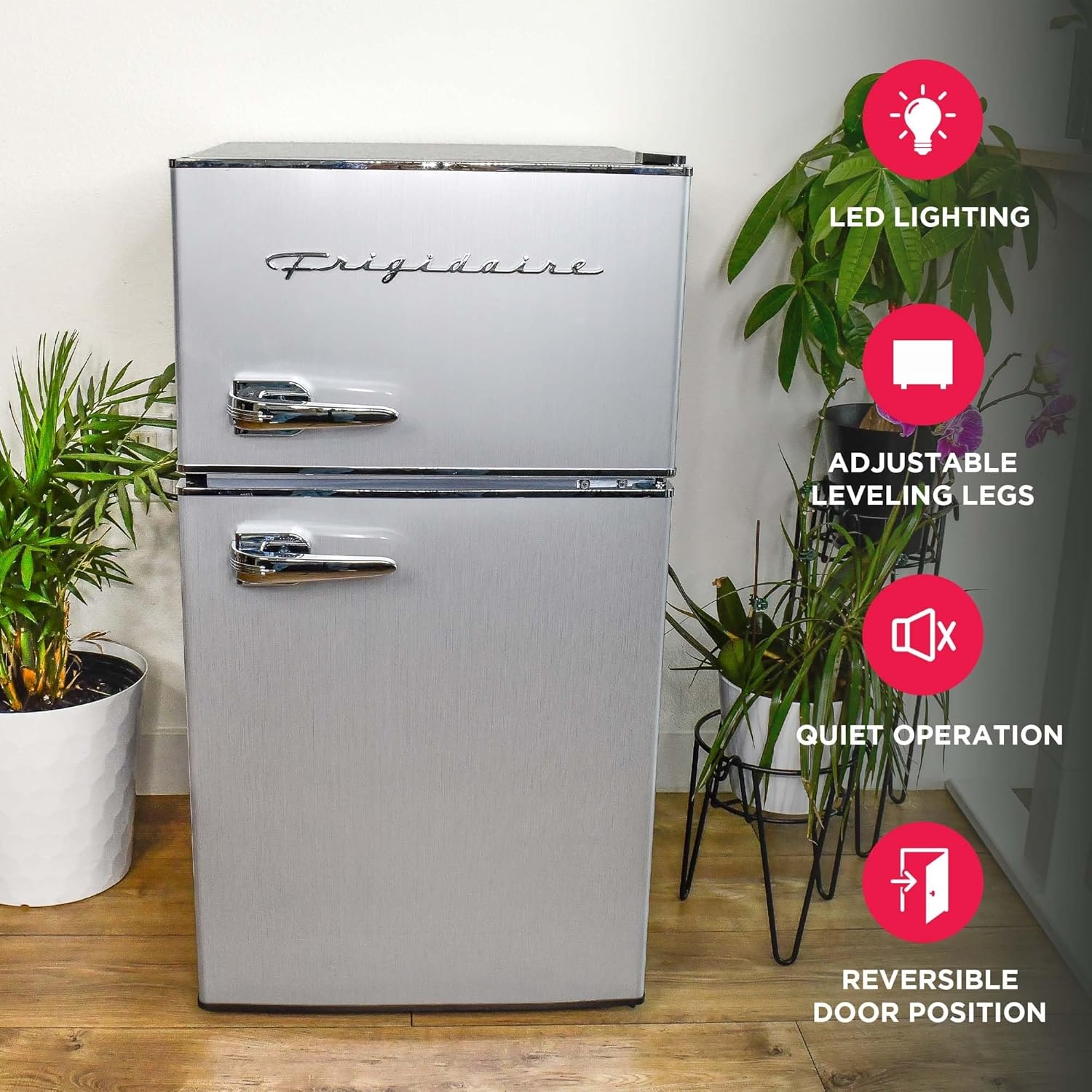 image:imageFrigidaire EFR3A1 Compact Small TopFreezer Refrigerator Stainless Steel Mini Bar Fridge Platinum Series2126 D x 1783 W x 335 H 32 cu ft Double DoorStainless Steel