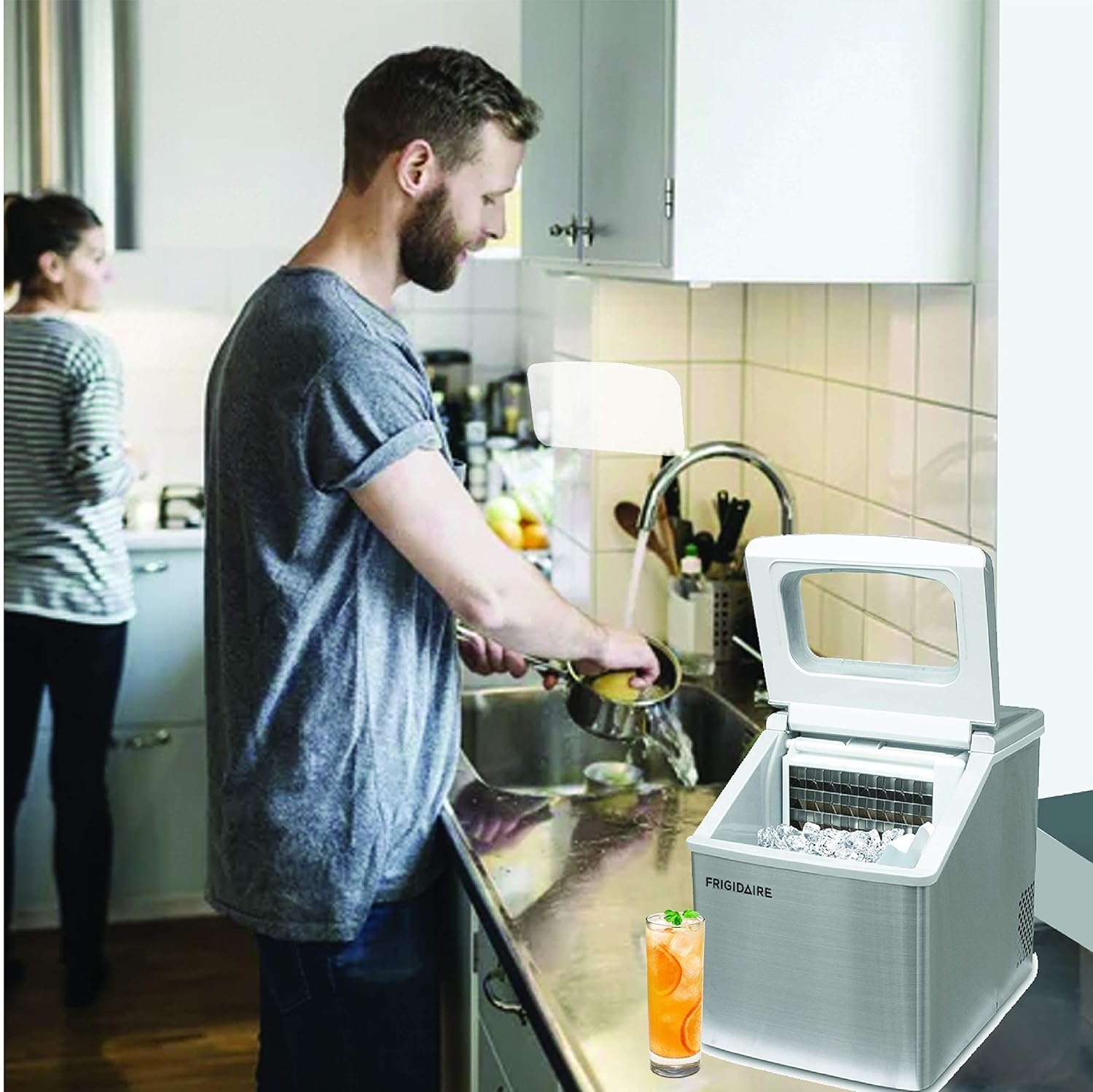 image:imageFrigidaire Ice Maker EFIC452 Countertop Stainless Steel Ice Maker with Transparent Window Clear Ice Cube Maker with 40 lbs Capacity Ice Maker Machine 148 D x 11 W x 141 H Blackstainless
