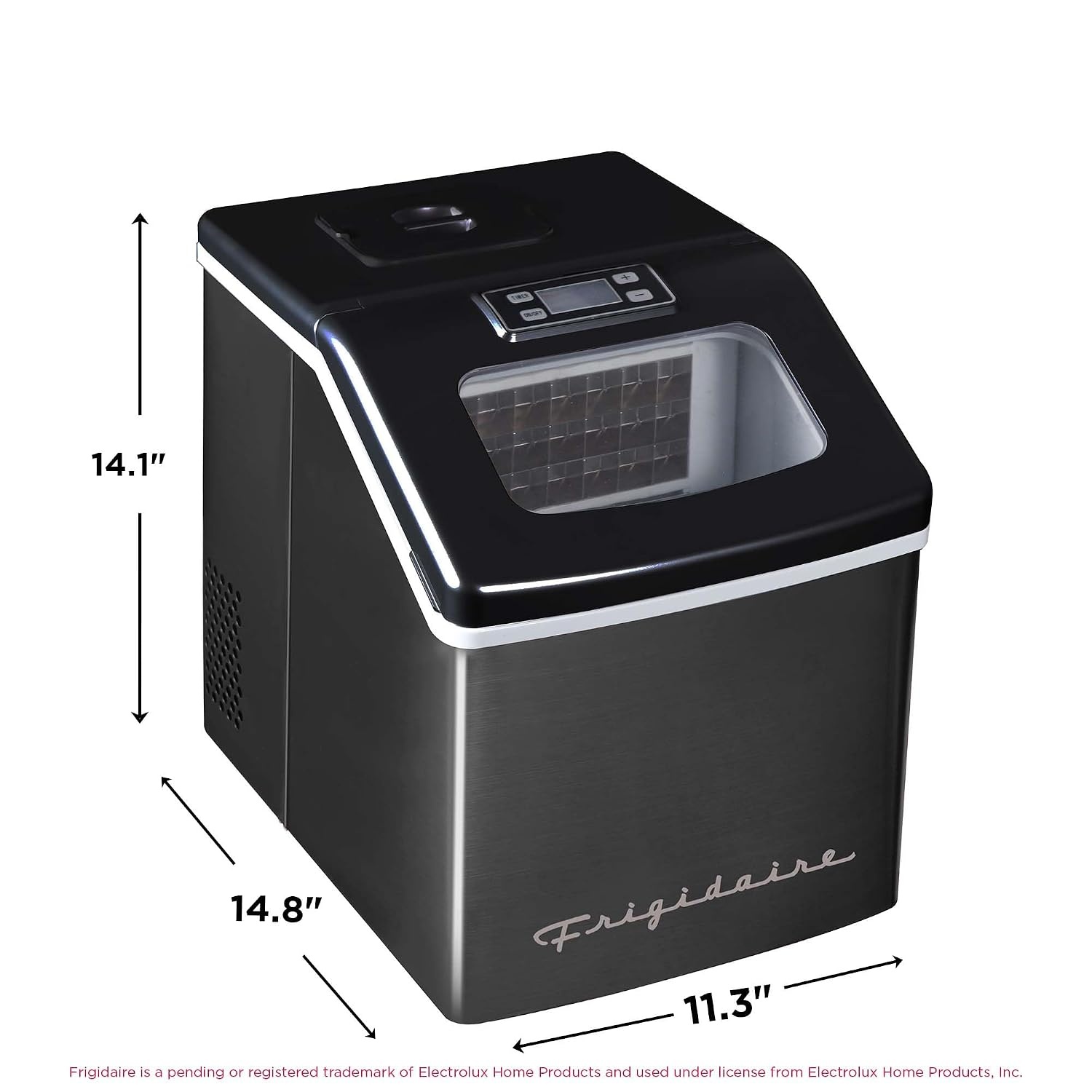 image:imageFrigidaire Ice Maker EFIC452 Countertop Stainless Steel Ice Maker with Transparent Window Clear Ice Cube Maker with 40 lbs Capacity Ice Maker Machine 148 D x 11 W x 141 H Blackblack stainless