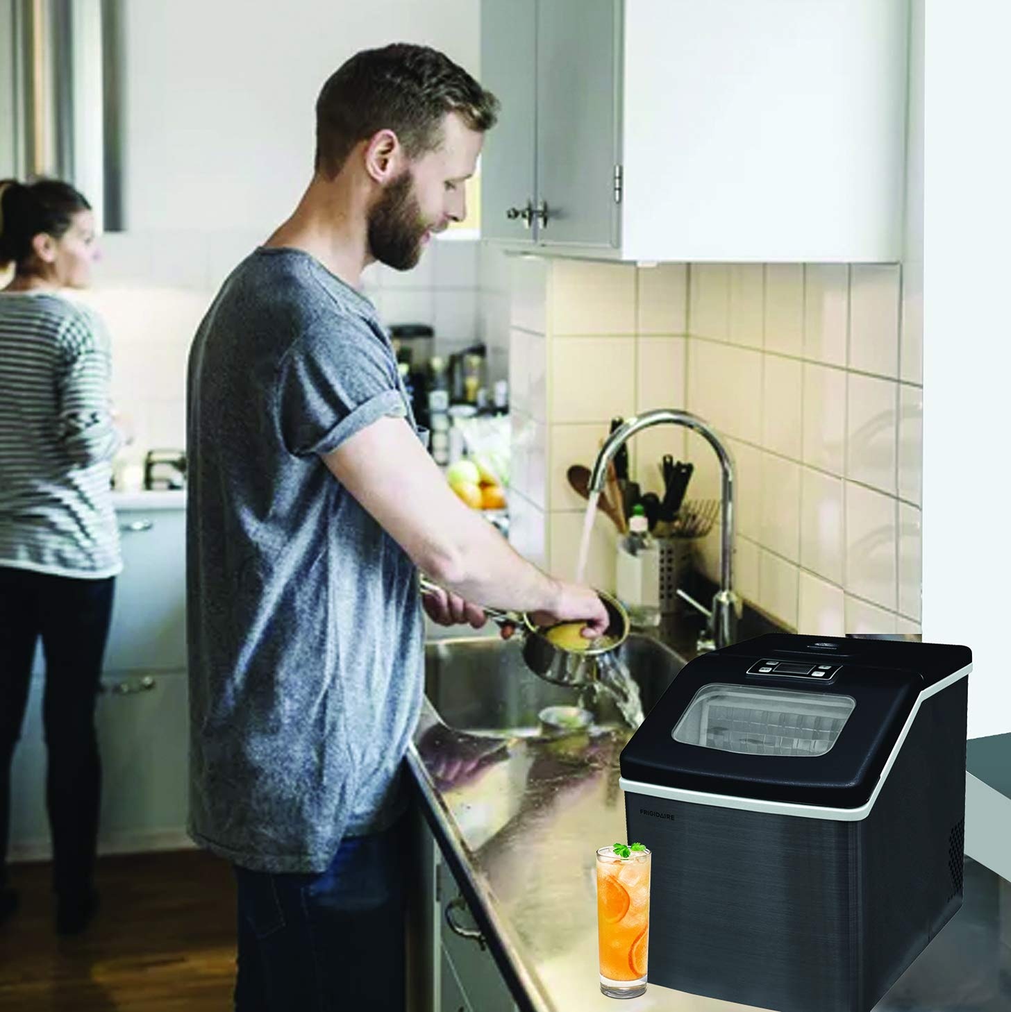 image:imageFrigidaire Ice Maker EFIC452 Countertop Stainless Steel Ice Maker with Transparent Window Clear Ice Cube Maker with 40 lbs Capacity Ice Maker Machine 148 D x 11 W x 141 H Blackblack stainless