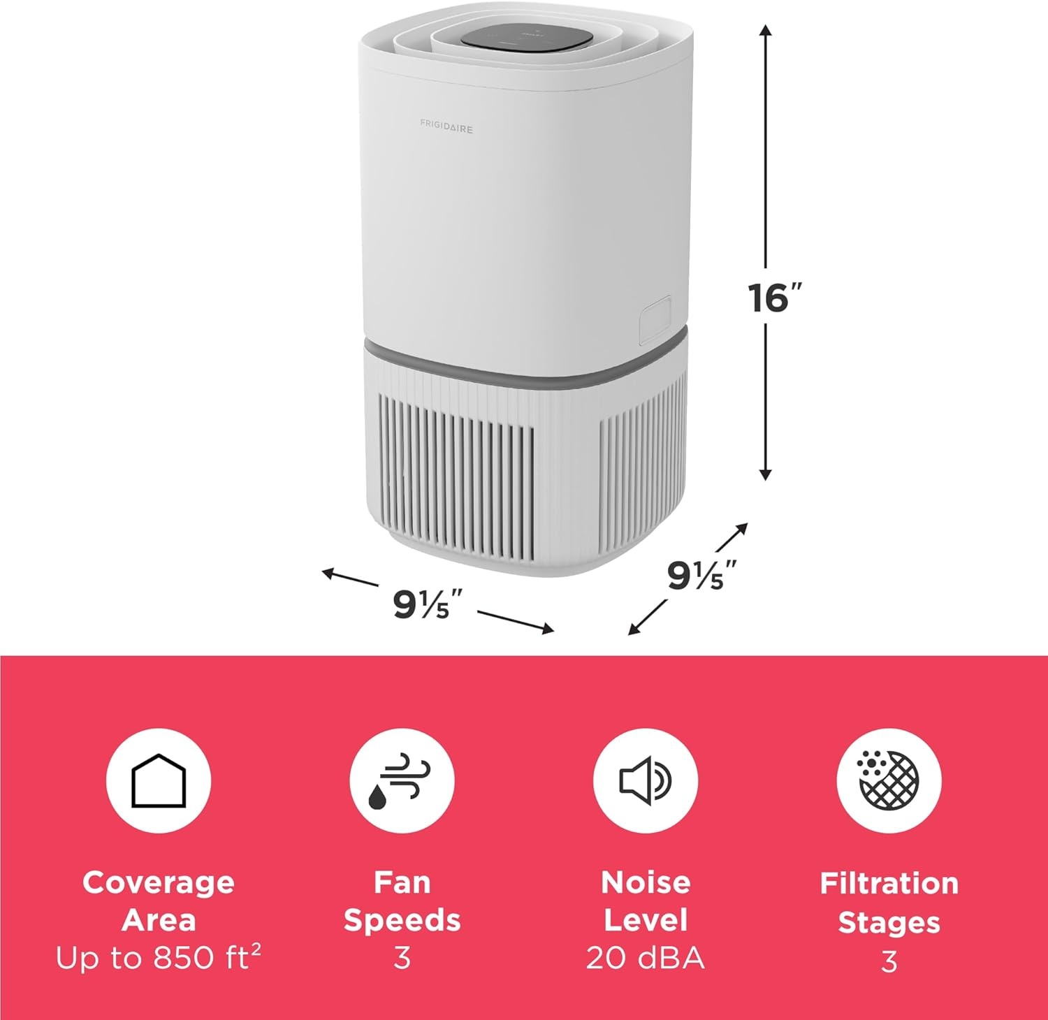 image:imageFrigidaire PureA300 HEPA Air Purifier with WiFi for Small Bedrooms Covers up to 850 Sq Ft 3Stage Filtration Energy Star Certification Air Quality Monitoring Smart Mode Ultra Quiet White850 Square Feet