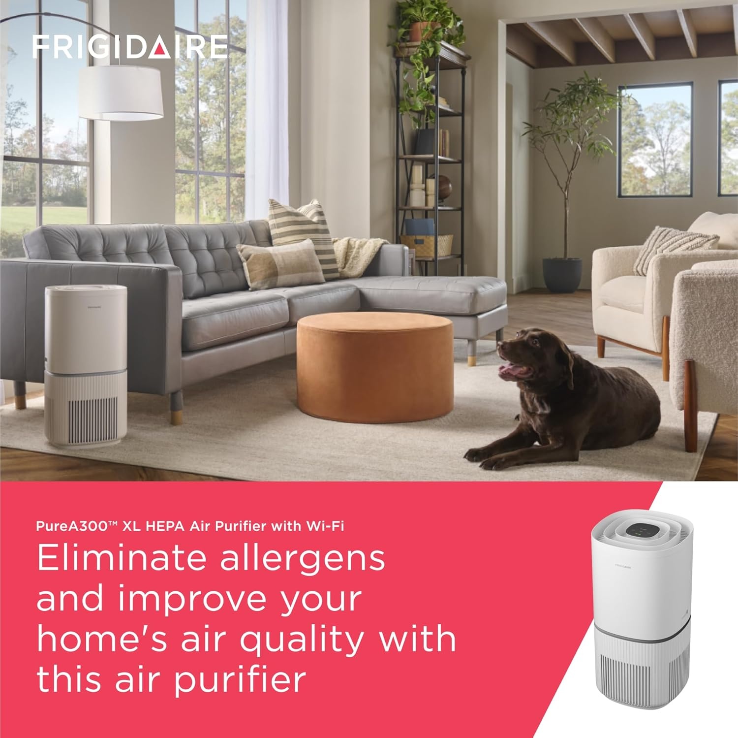 image:imageFrigidaire PureA300 HEPA Air Purifier with WiFi for Small Bedrooms Covers up to 850 Sq Ft 3Stage Filtration Energy Star Certification Air Quality Monitoring Smart Mode Ultra Quiet White1685 Square Feet Wifi