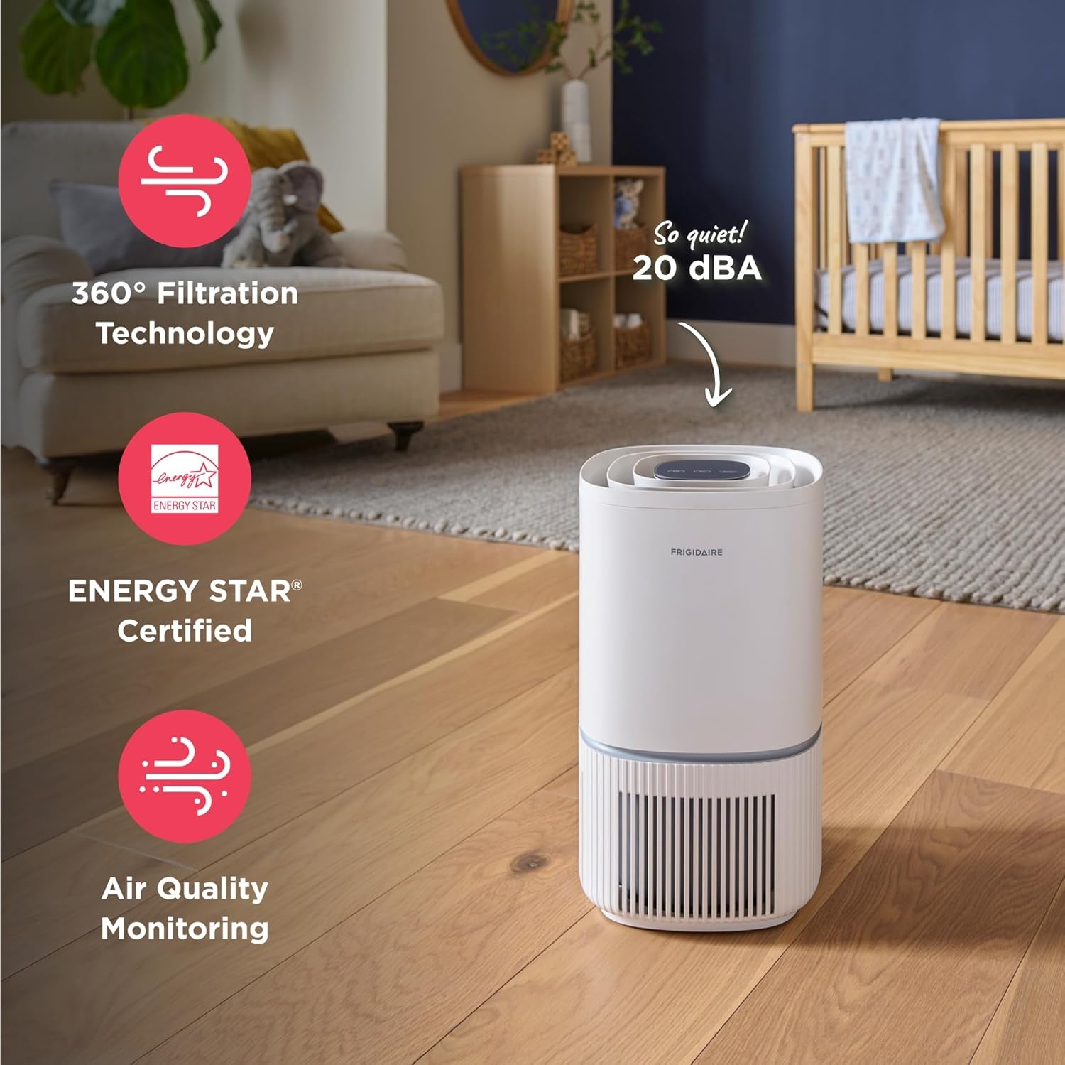 image:imageFrigidaire PureA300 HEPA Air Purifier with WiFi for Small Bedrooms Covers up to 850 Sq Ft 3Stage Filtration Energy Star Certification Air Quality Monitoring Smart Mode Ultra Quiet White850 Square Feet