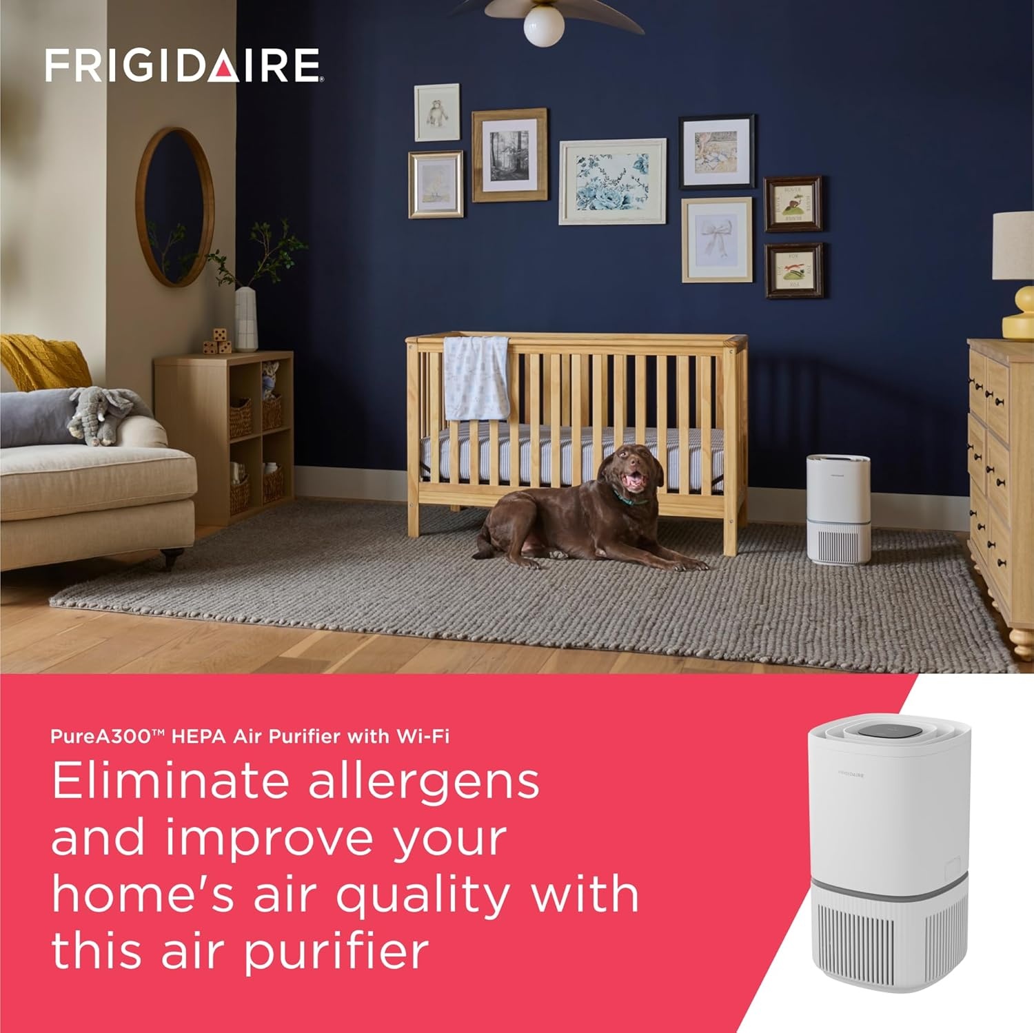 image:imageFrigidaire PureA300 HEPA Air Purifier with WiFi for Small Bedrooms Covers up to 850 Sq Ft 3Stage Filtration Energy Star Certification Air Quality Monitoring Smart Mode Ultra Quiet White850 Square Feet Wifi