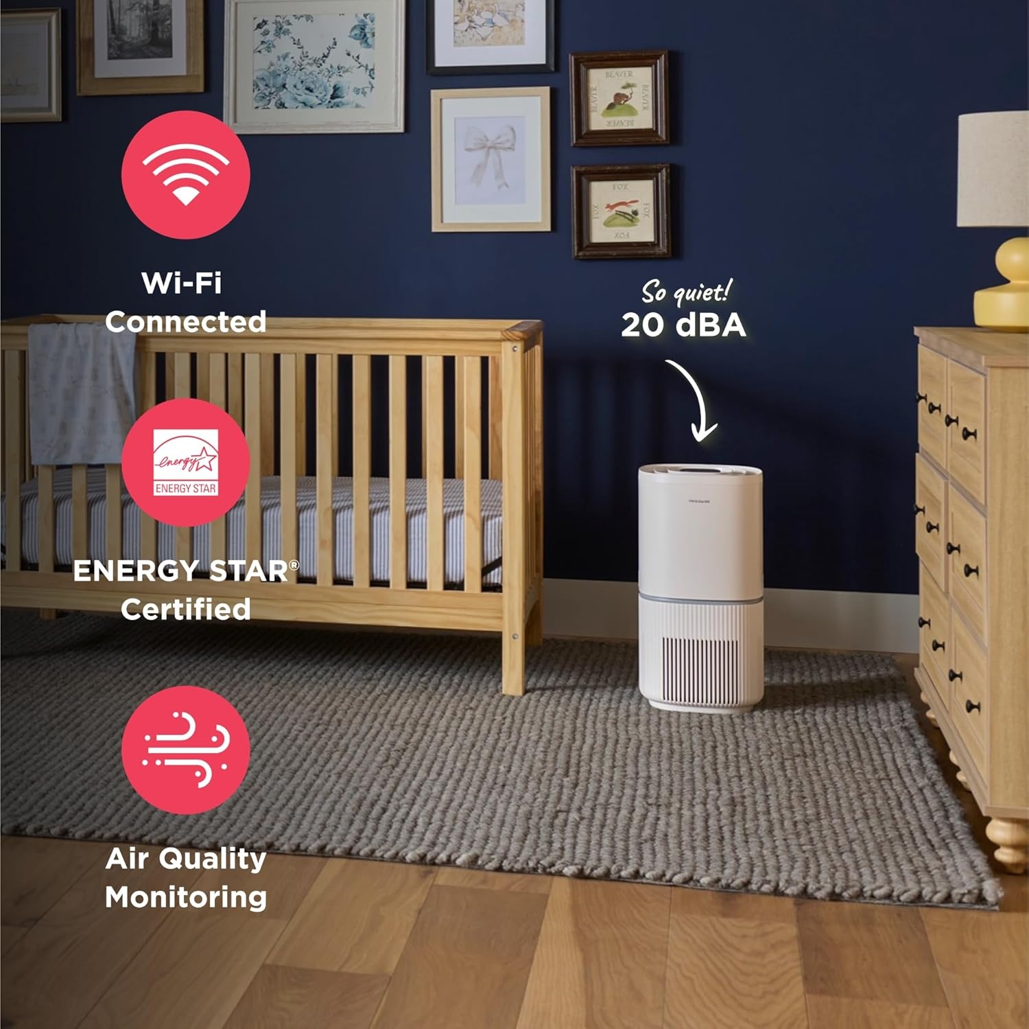 image:imageFrigidaire PureA300 HEPA Air Purifier with WiFi for Small Bedrooms Covers up to 850 Sq Ft 3Stage Filtration Energy Star Certification Air Quality Monitoring Smart Mode Ultra Quiet White1685 Square Feet Wifi
