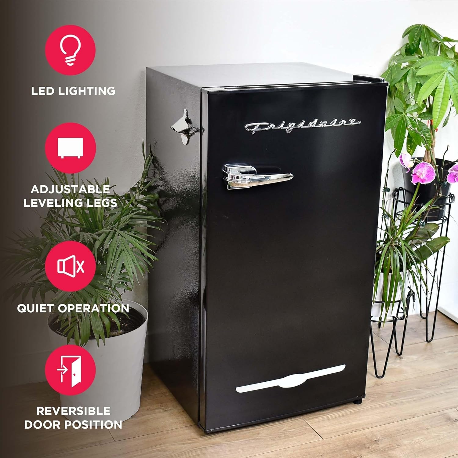 image:imageFRIGIDAIRE EFR376BLACK 31 Cu Ft Black Retro Bar Fridge with Side Bottle OpenerBLACK