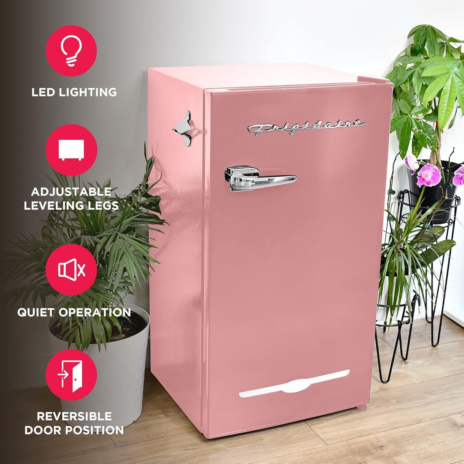 image:imageFRIGIDAIRE EFR376BLACK 31 Cu Ft Black Retro Bar Fridge with Side Bottle OpenerBright Pink
