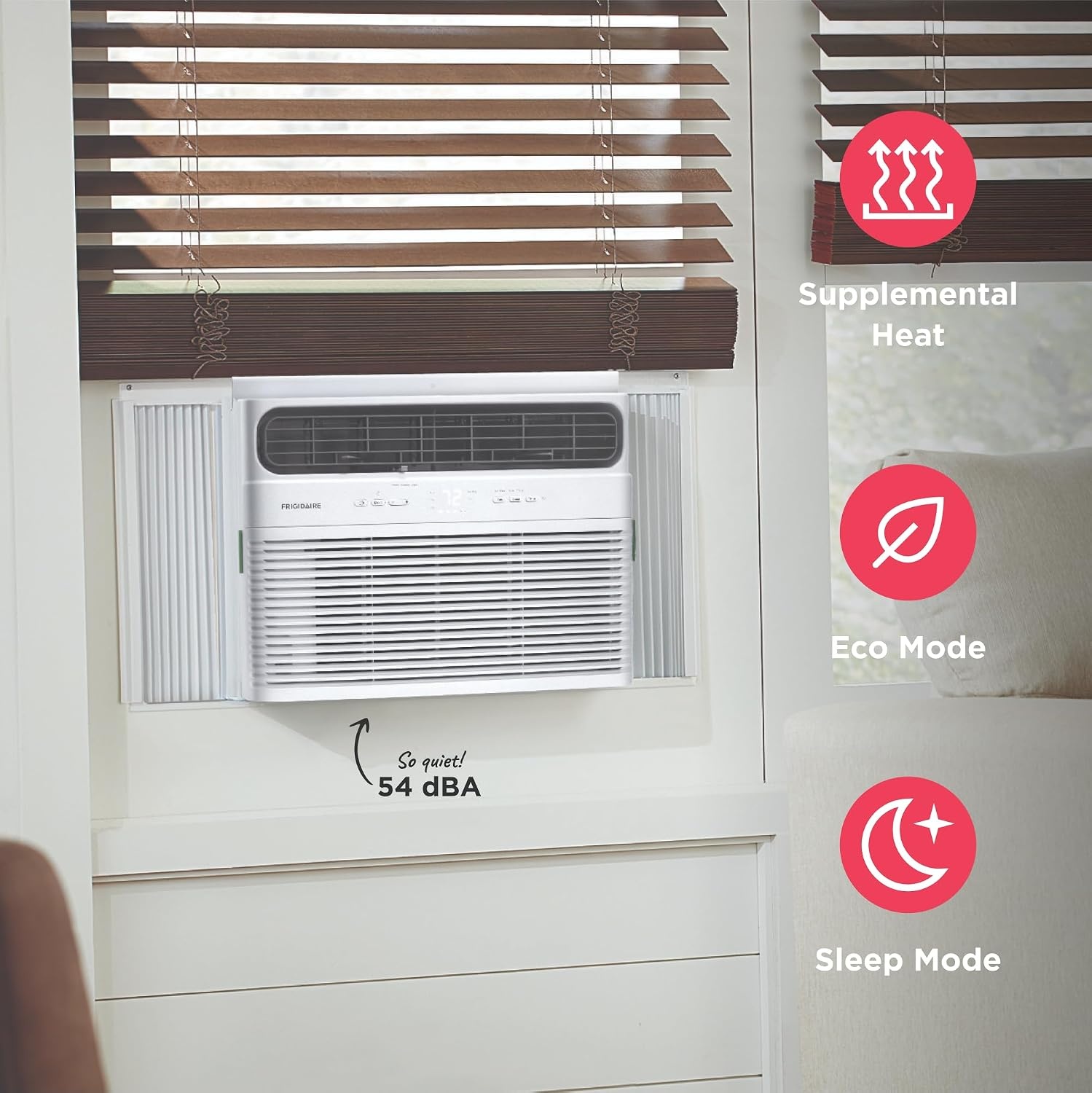 image:imageFrigidaire 12000 BTU Window Air Conditioner with Supplemental Heat Cools amp Heats Up to 550 Sq Ft Remote Control Quiet Operation Eco Mode 3 Fan Speeds White12 000 BTU
