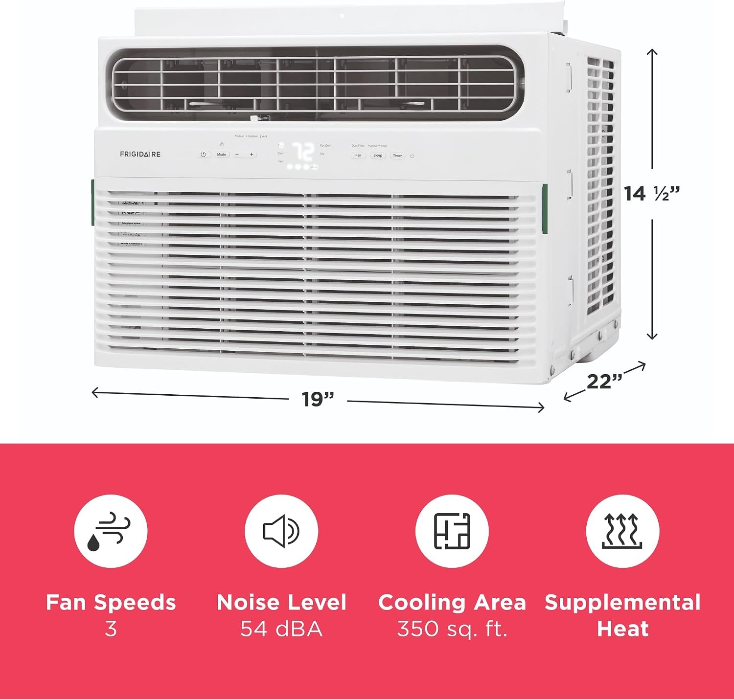 image:imageFrigidaire 12000 BTU Window Air Conditioner with Supplemental Heat Cools amp Heats Up to 550 Sq Ft Remote Control Quiet Operation Eco Mode 3 Fan Speeds White12 000 BTU