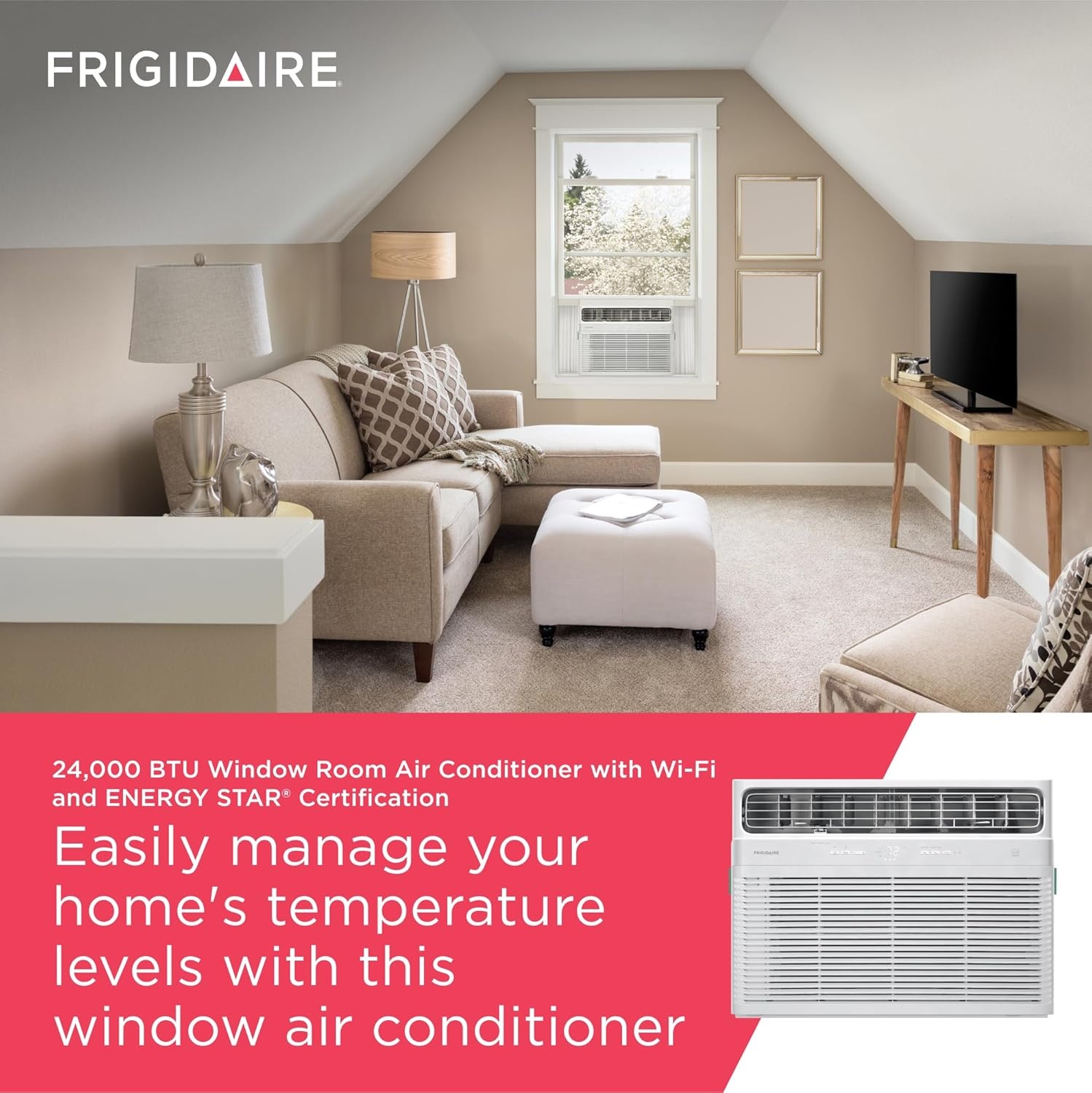 image:imageFrigidaire 24000 BTU Smart Inverter Window Air Conditioner with WiFi and Energy Star Certification Cools Up to 1020 Sq Ft Ultra Quiet Operation White