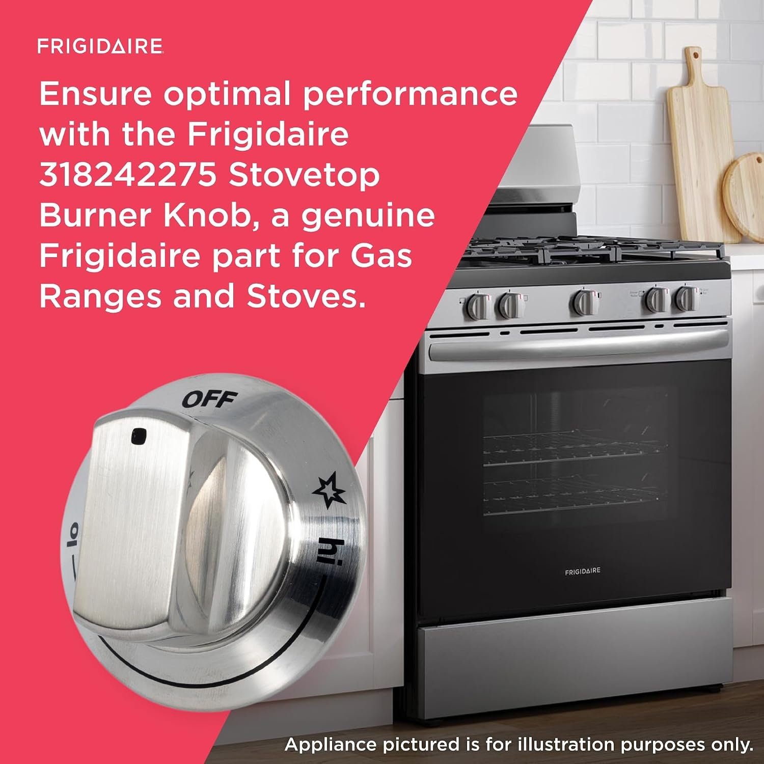 image:imageFrigidaire 318242275 Stovetop Burner Knob for Gas Ranges and Stoves Chrome