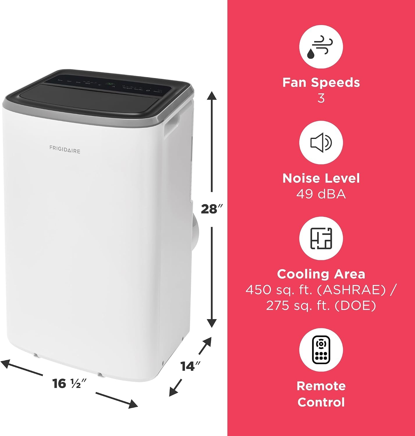 image:imageFrigidaire 3in1 Portable Room Air Conditioner 10000 BTU ASHRAE 6500 BTU DOE Cools Up to 450 Sq Ft Quiet Operation Dehumidifying Dry Mode White