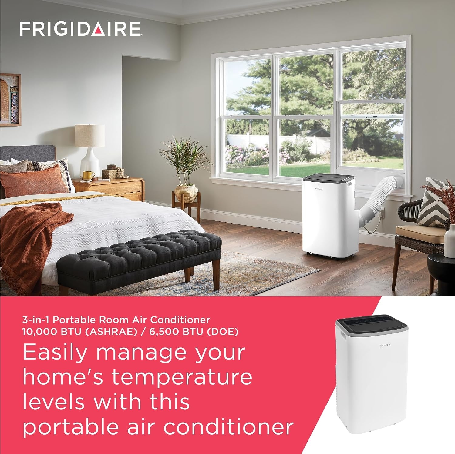 image:imageFrigidaire 3in1 Portable Room Air Conditioner 10000 BTU ASHRAE 6500 BTU DOE Cools Up to 450 Sq Ft Quiet Operation Dehumidifying Dry Mode White