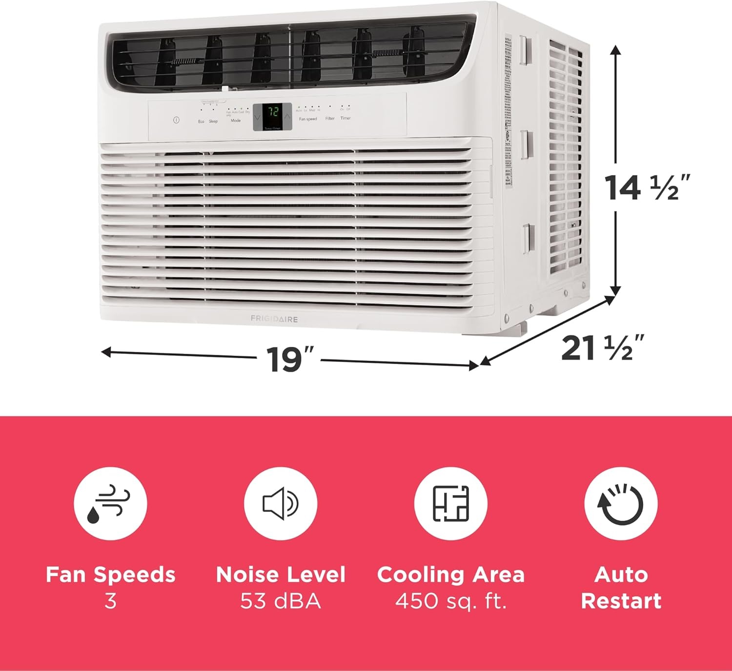 image:imageFrigidaire 6000 BTU Window Air Conditioner with Remote Control Cools Up to 250 Sq Ft Quiet Operation Eco Mode 3 Fan Speeds Auto Restart White10 000 BTU Electronic Controls