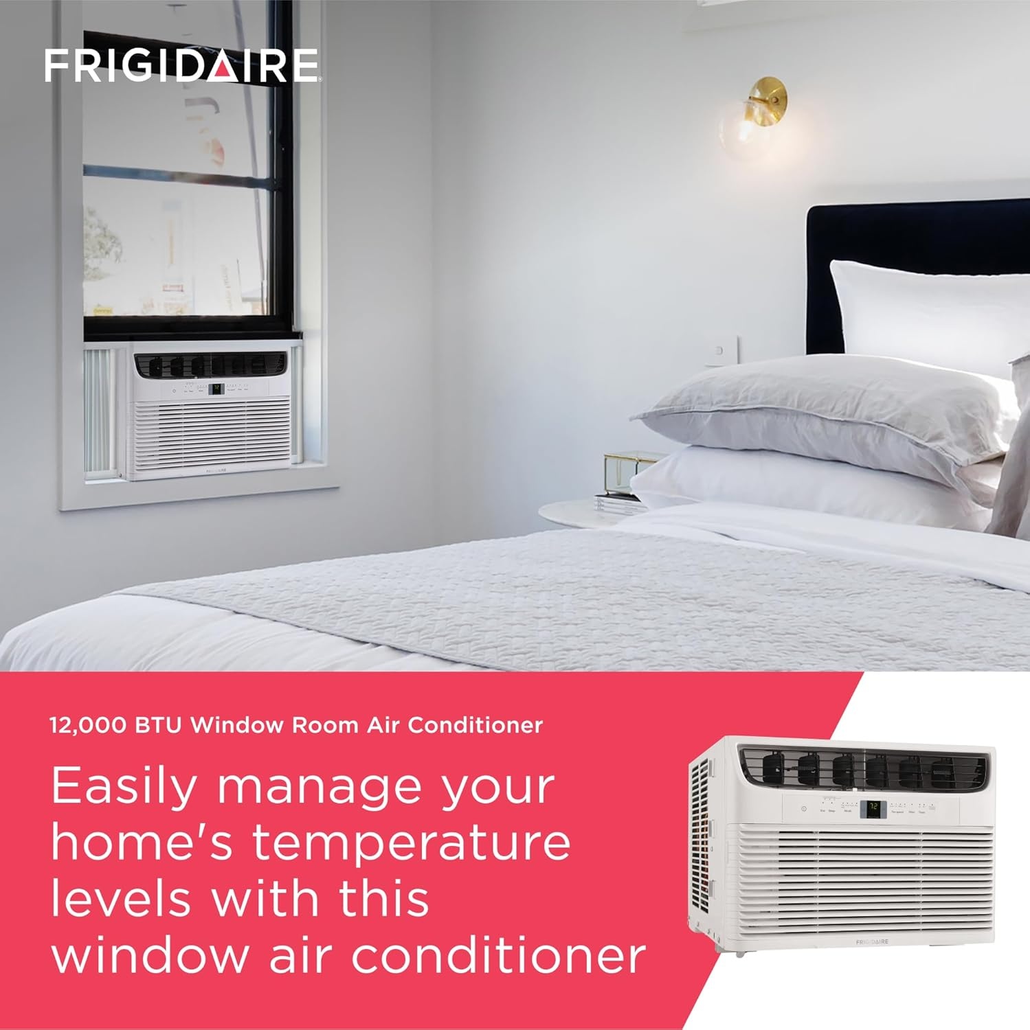 image:imageFrigidaire 6000 BTU Window Air Conditioner with Remote Control Cools Up to 250 Sq Ft Quiet Operation Eco Mode 3 Fan Speeds Auto Restart White12 000 BTU Electronic Controls