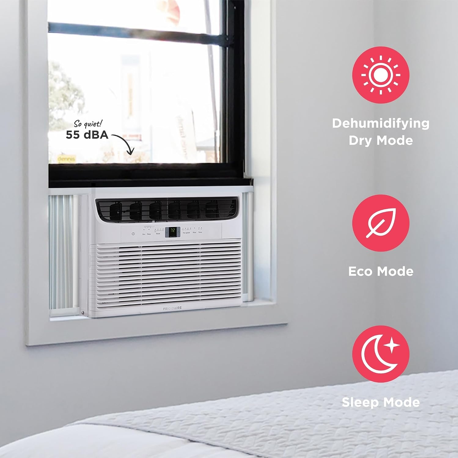 image:imageFrigidaire 6000 BTU Window Air Conditioner with Remote Control Cools Up to 250 Sq Ft Quiet Operation Eco Mode 3 Fan Speeds Auto Restart White12 000 BTU Electronic Controls