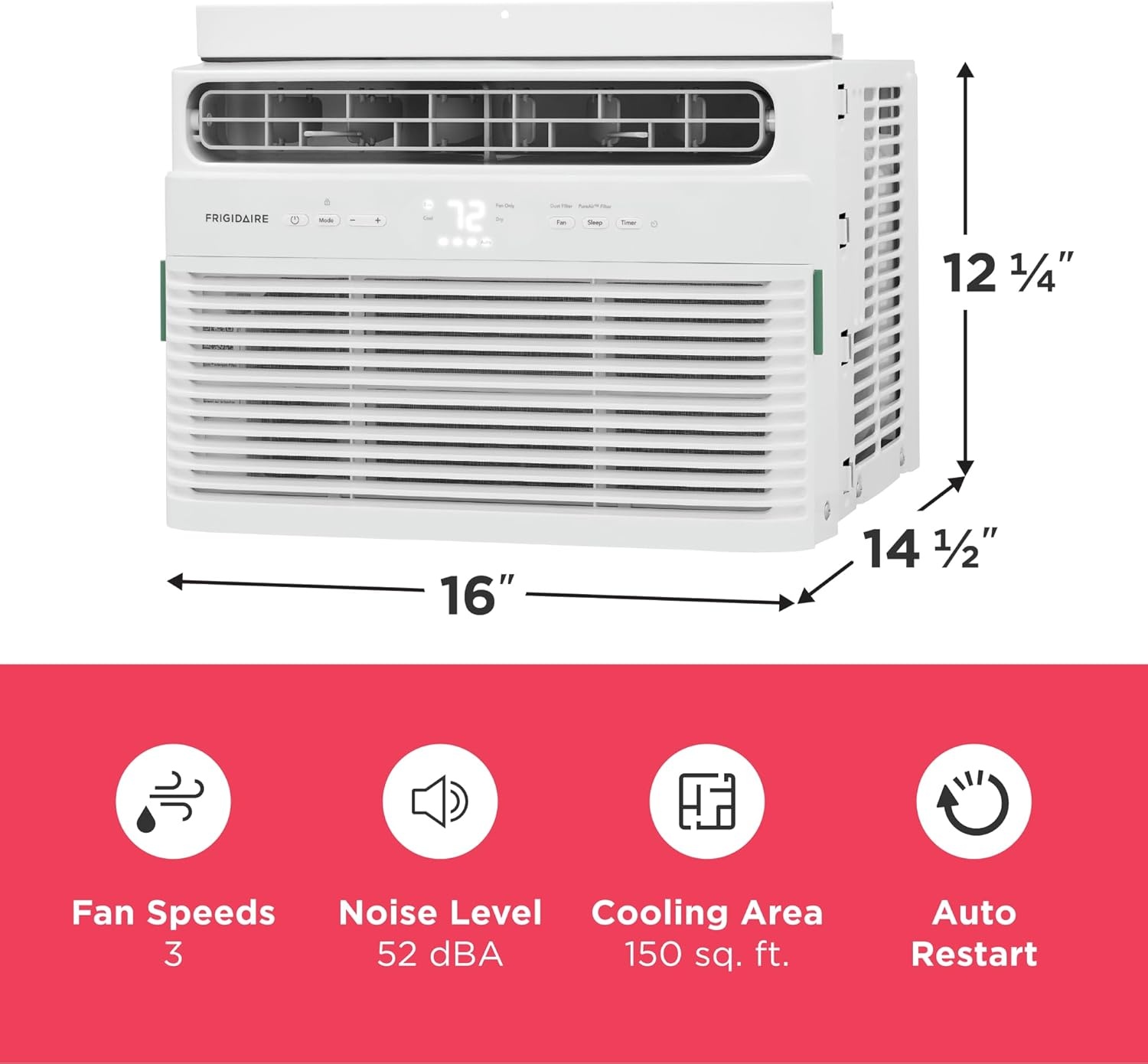 image:imageFrigidaire 6000 BTU Window Air Conditioner with Remote Control Cools Up to 250 Sq Ft Quiet Operation Eco Mode 3 Fan Speeds Auto Restart White5 000 BTU Electronic Controls