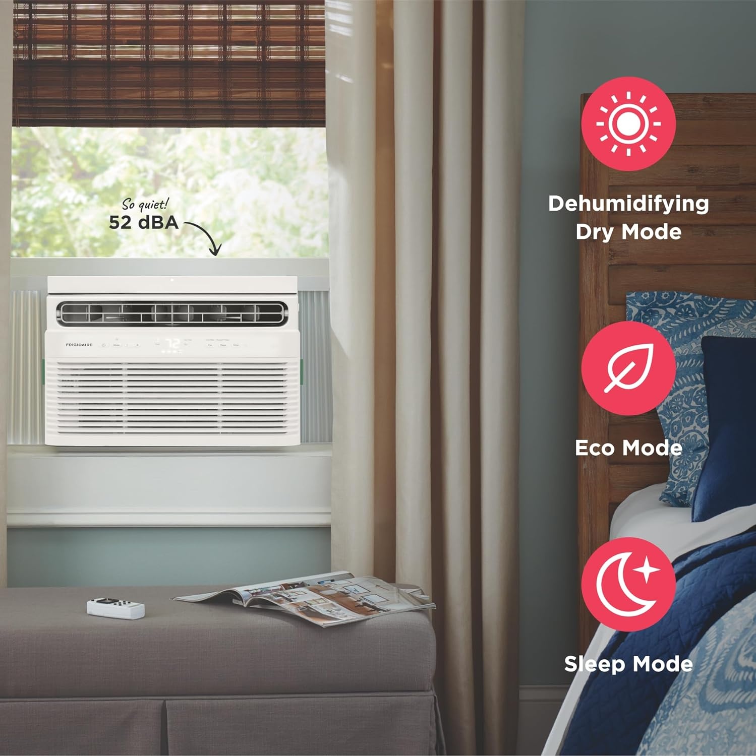 image:imageFrigidaire 6000 BTU Window Air Conditioner with Remote Control Cools Up to 250 Sq Ft Quiet Operation Eco Mode 3 Fan Speeds Auto Restart White5 000 BTU Electronic Controls