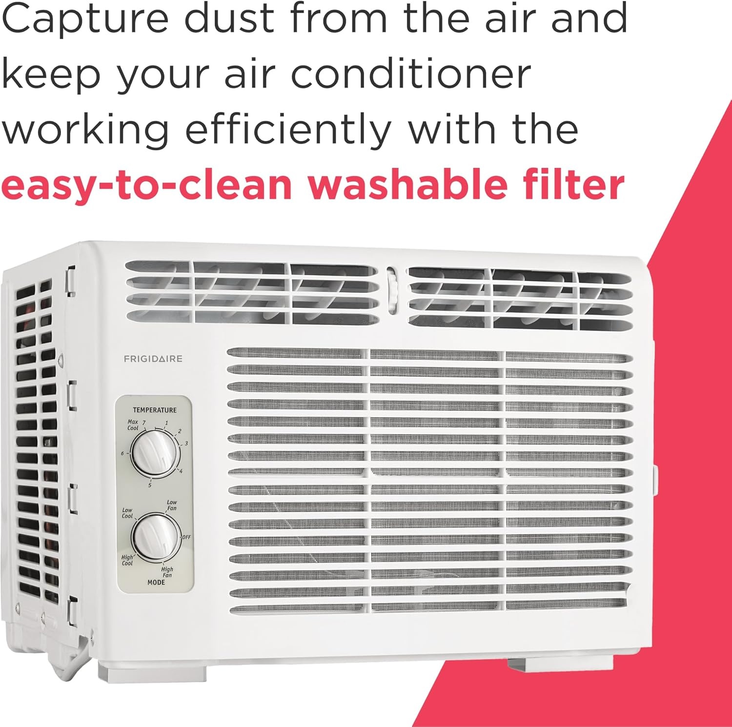 image:imageFrigidaire 6000 BTU Window Air Conditioner with Remote Control Cools Up to 250 Sq Ft Quiet Operation Eco Mode 3 Fan Speeds Auto Restart White5 000 BTU Mechanical Controls