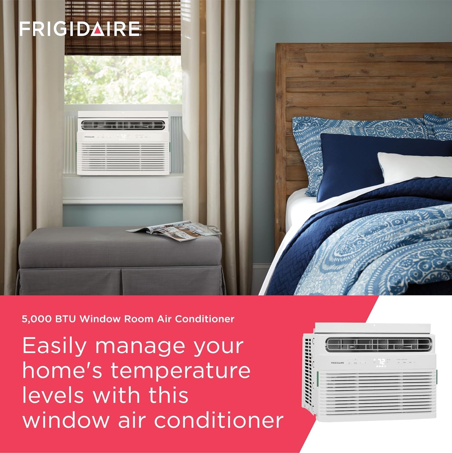 image:imageFrigidaire 6000 BTU Window Air Conditioner with Remote Control Cools Up to 250 Sq Ft Quiet Operation Eco Mode 3 Fan Speeds Auto Restart White5 000 BTU Electronic Controls