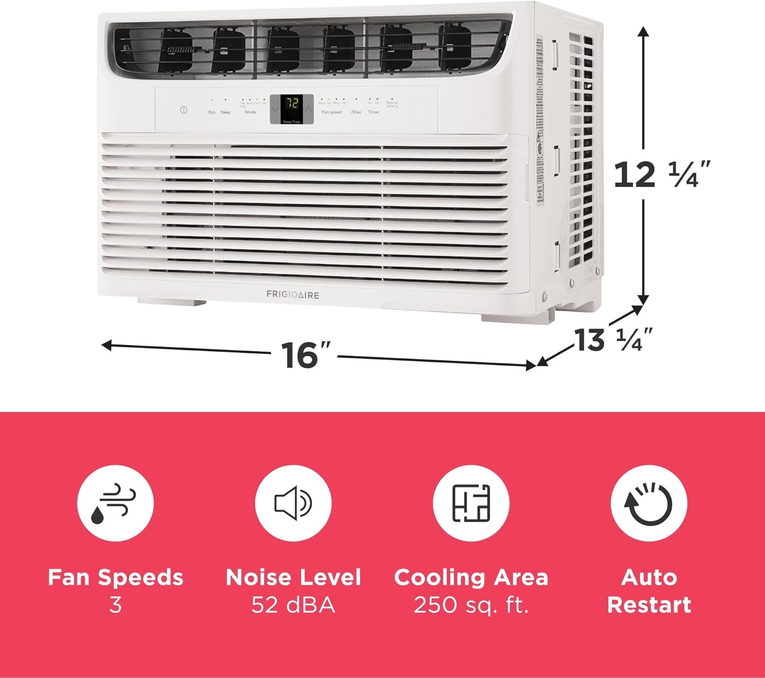 image:imageFrigidaire 6000 BTU Window Air Conditioner with Remote Control Cools Up to 250 Sq Ft Quiet Operation Eco Mode 3 Fan Speeds Auto Restart White6 000 BTU Electronic Controls